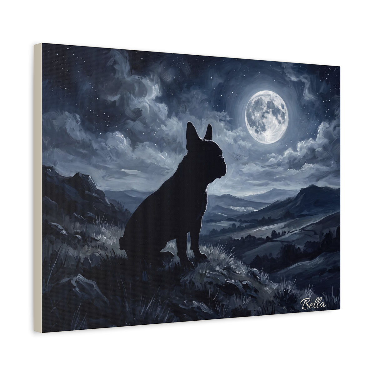 French Bulldog Silhouette Personalized Canvas | Moonlit Night Wall Art