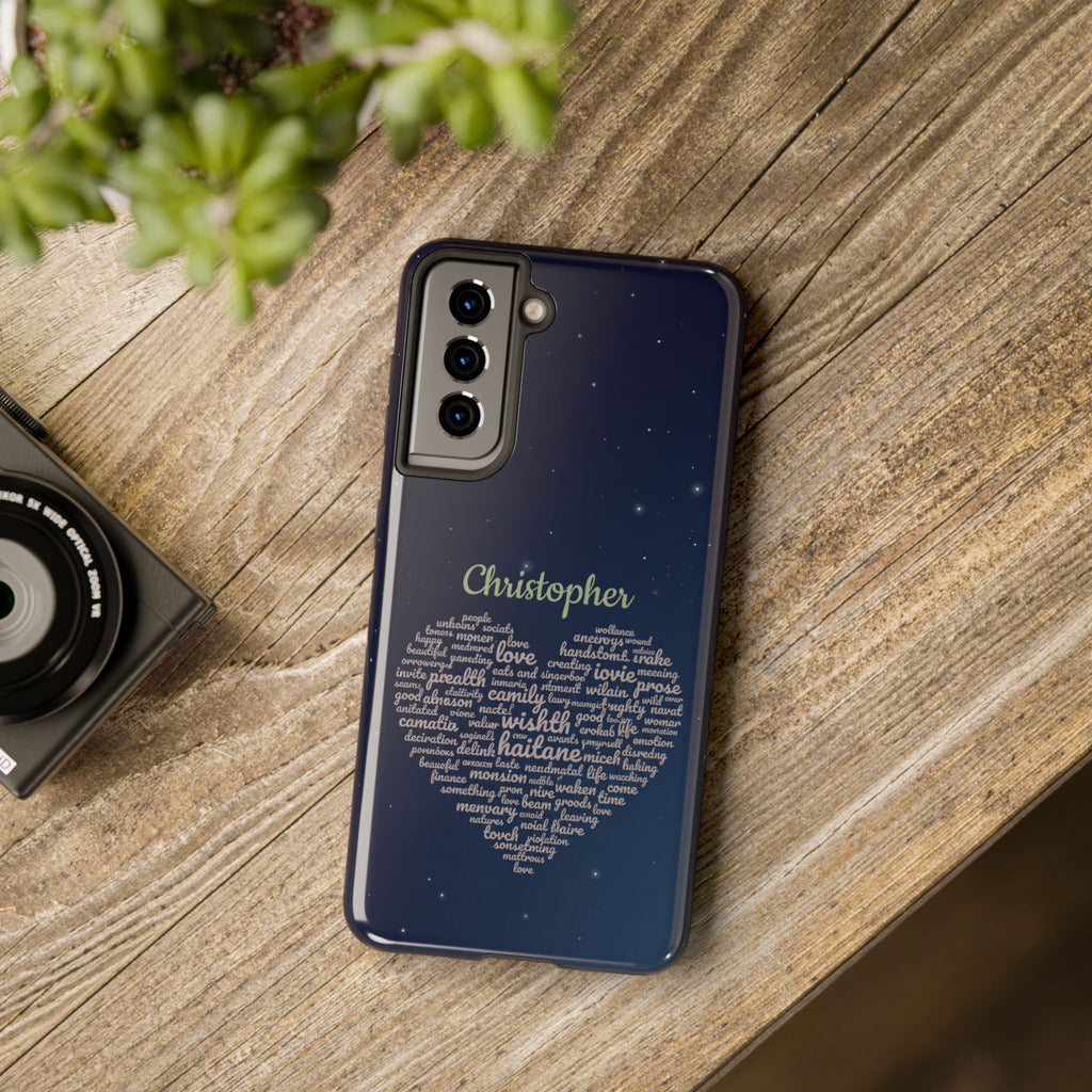 Personalized Teacher Heart Word Cloud Phone Case — Custom Name Starry Design