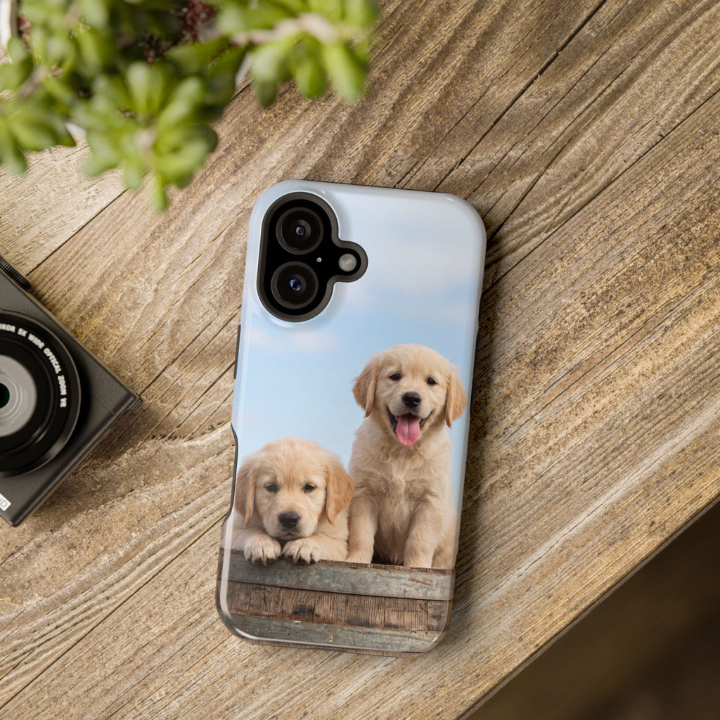 Golden Retriever Puppy Duo Phone Case — Impact-Resistant Wireless Charging Cover