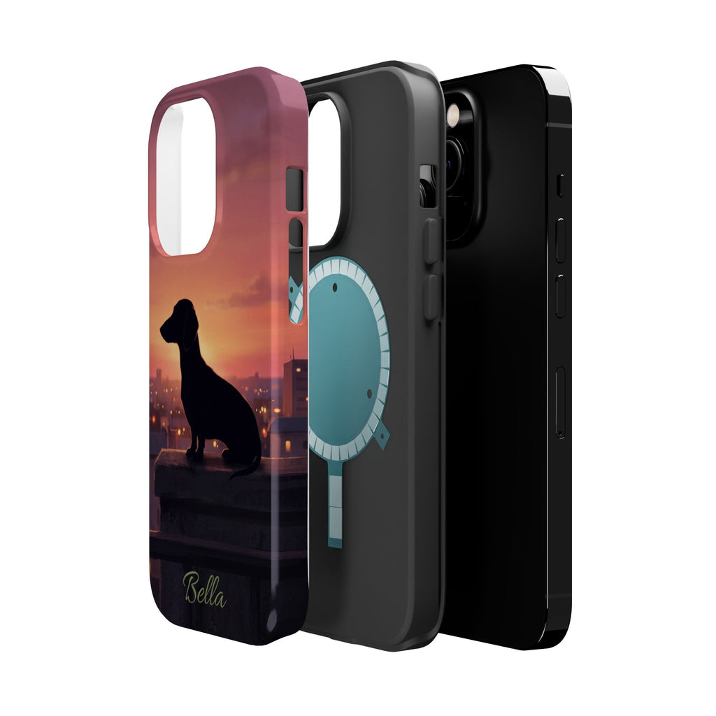 Personalized Dachshund Rooftop Sunset Phone Case — Wireless Charging Cover