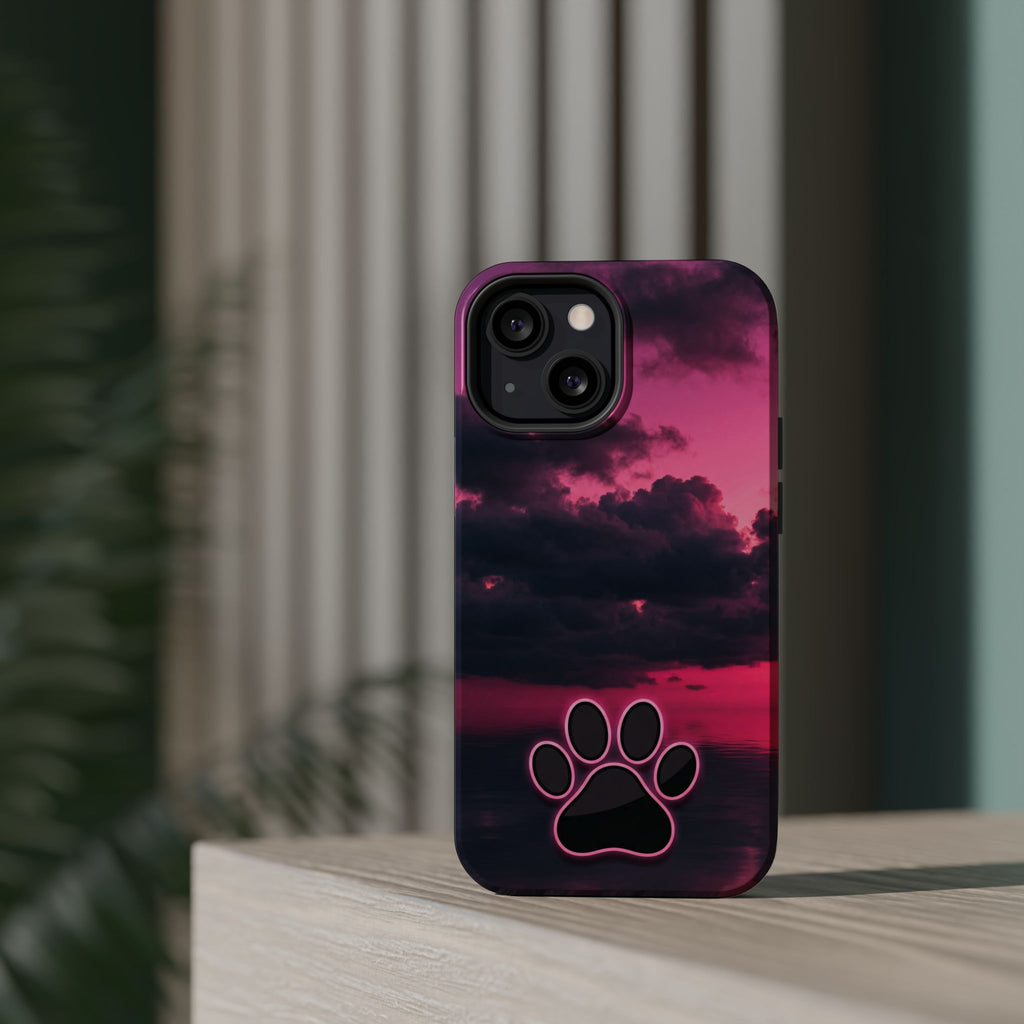 Pink Sky Paw Print Phone Case — Impact-Resistant Wireless Charging Cover