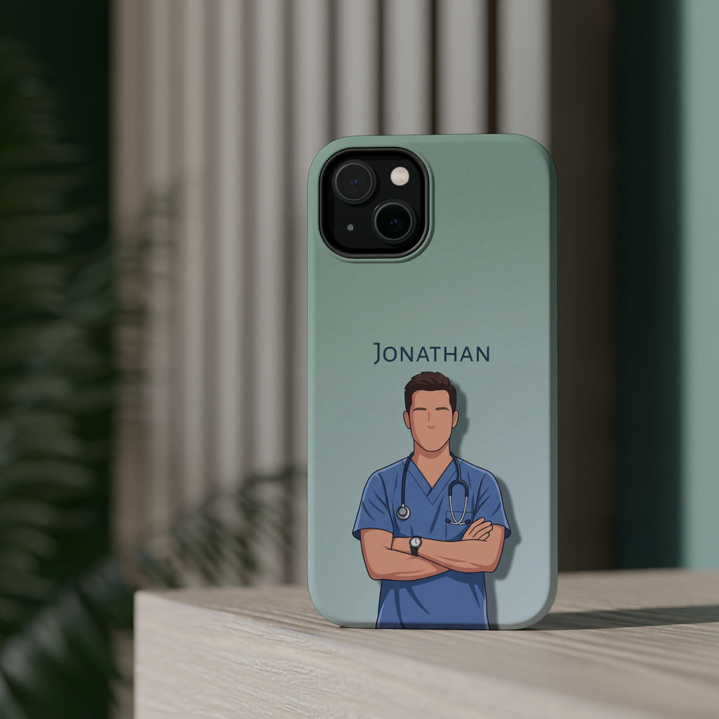 Personalized Nurse Portrait Phone Case — Impact-Resistant Wireless Charging Cover