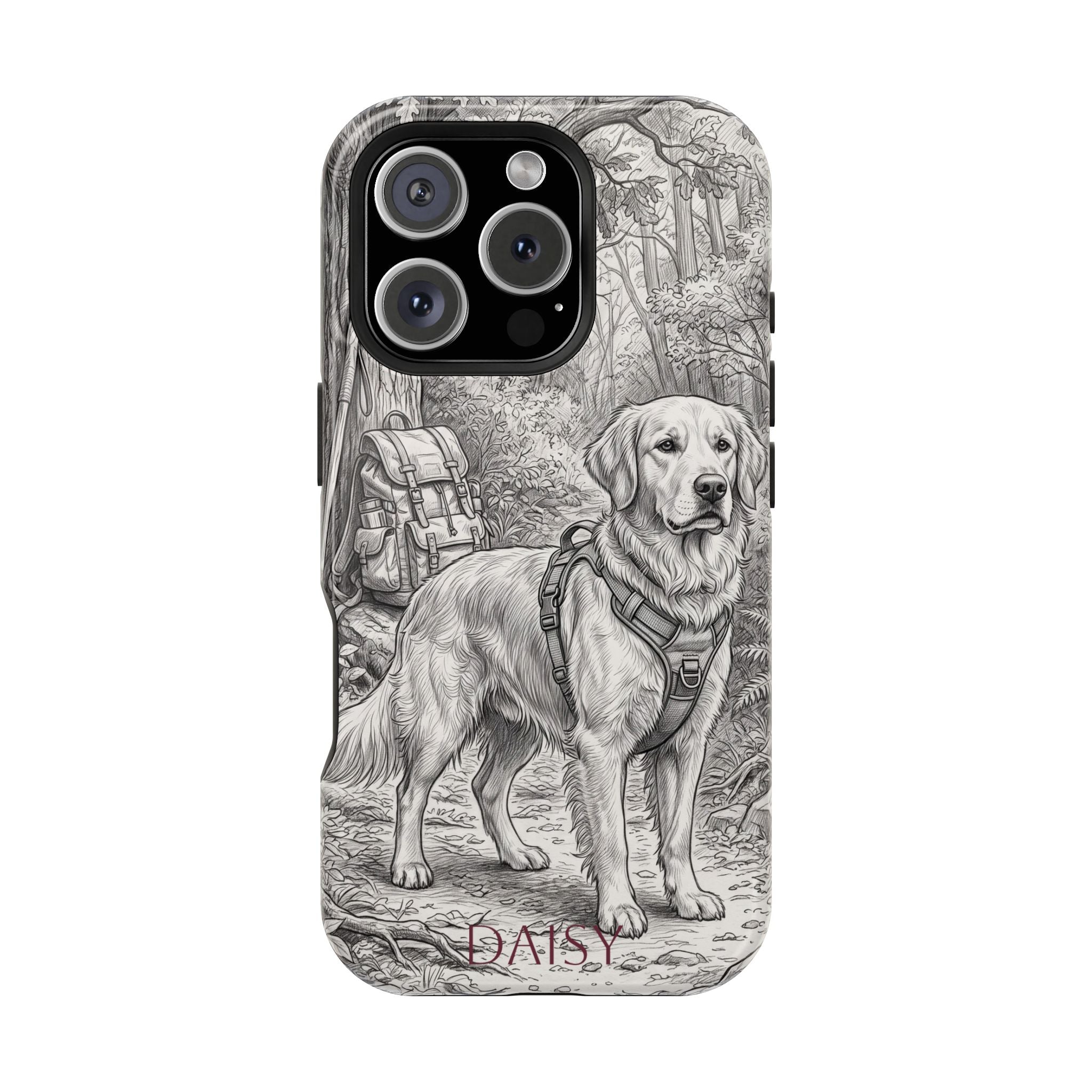 Personalized Golden Retriever Woodland Trail Phone Case — Wireless Charging Cover