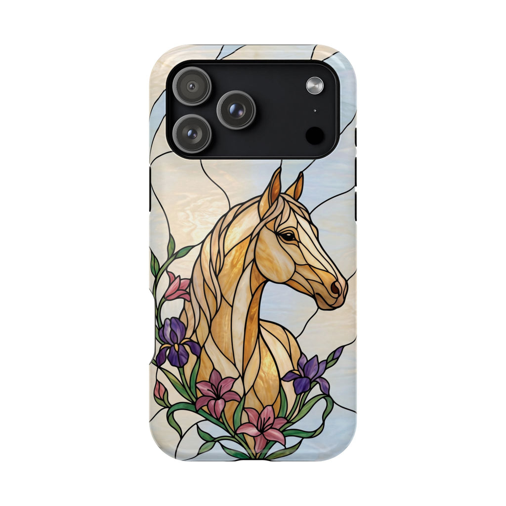 Floral Stained Glass Horse Phone Case — Tough Magnetic Case with Wireless Charging