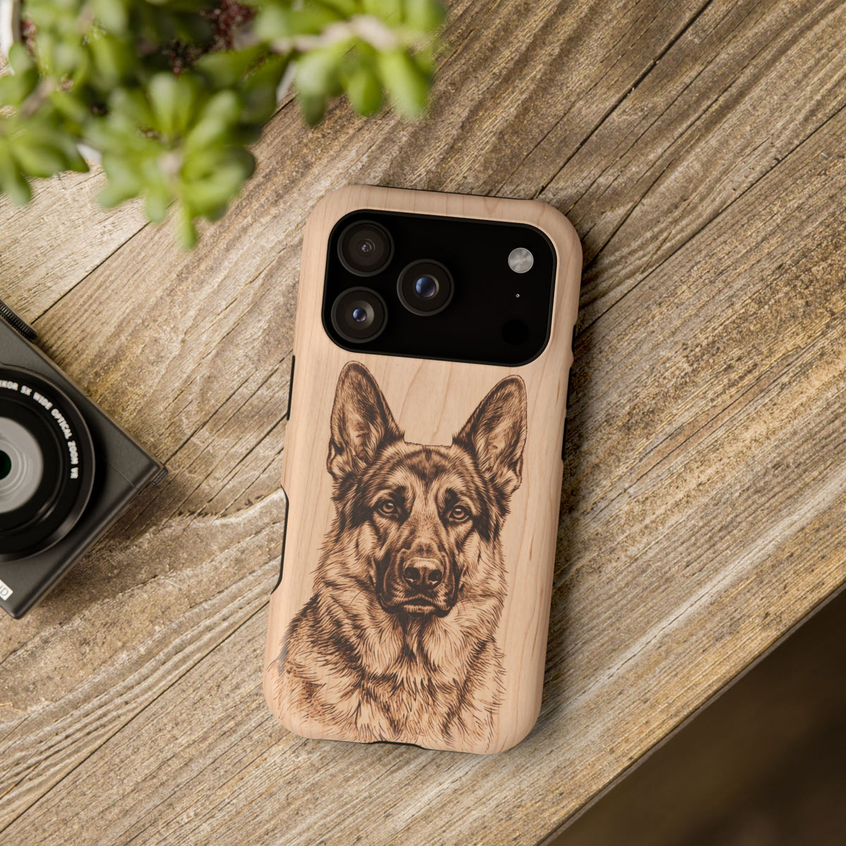 German Shepherd Phone Case | Pyrography Art — Tough Magnetic Case with Wireless Charging
