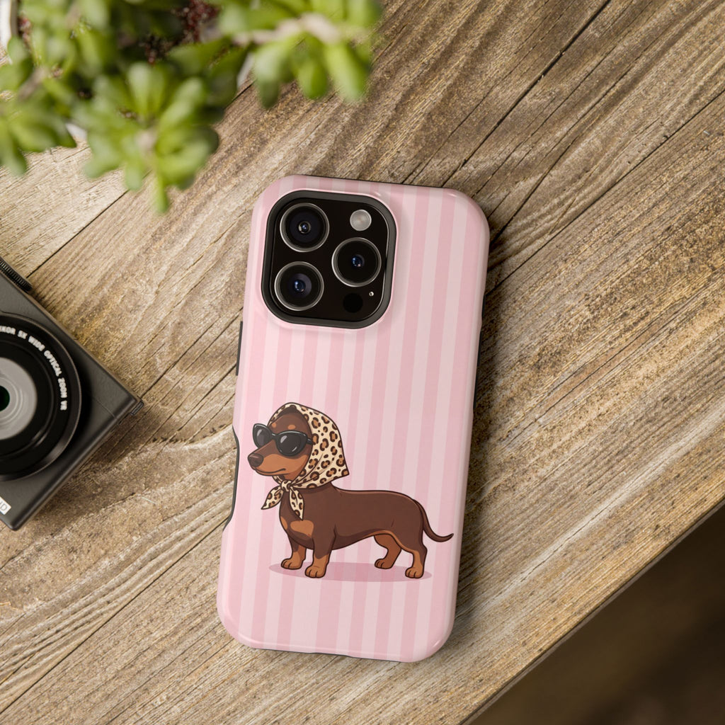 Preppy Dachshund Phone Case — Impact-Resistant Wireless Charging Cover