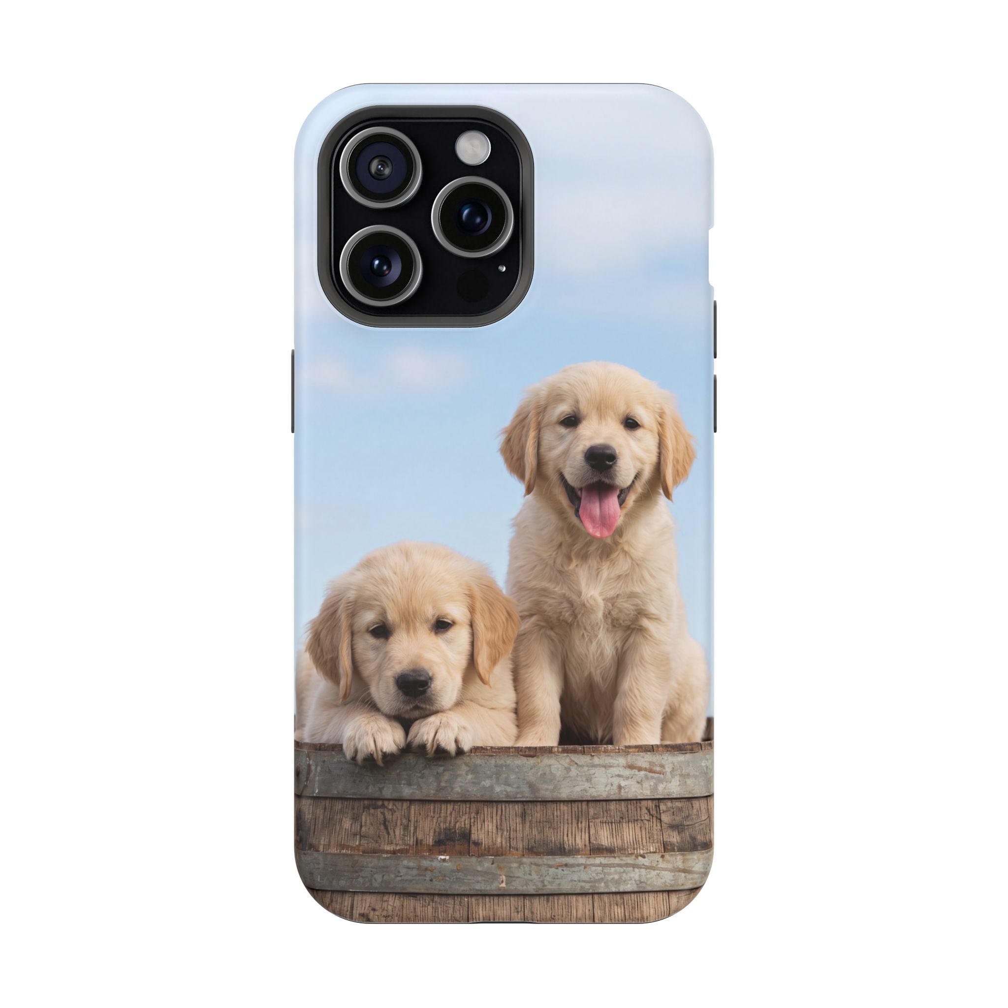 Golden Retriever Puppy Duo Phone Case — Impact-Resistant Wireless Charging Cover