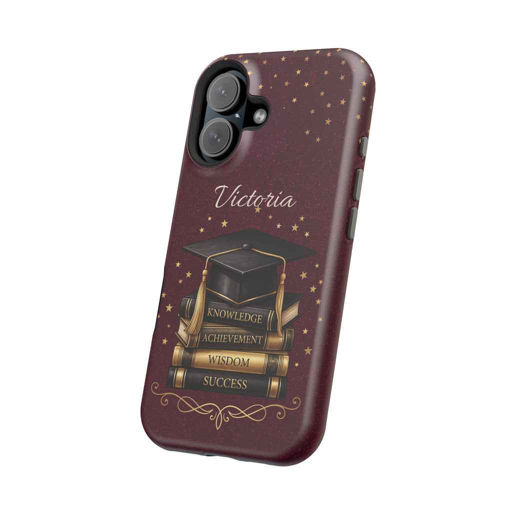 Graduation Cap & Books Personalized Teacher Phone Case — Wireless Charging Cover