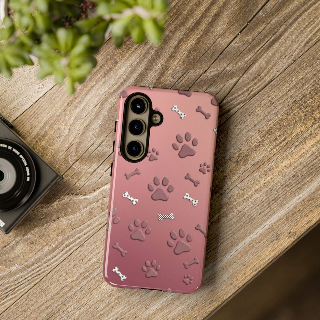 iPhone & Samsung Phone Case | Paw Print & Bone  | Dusty Rose Pattern Case for Frenchie Lovers