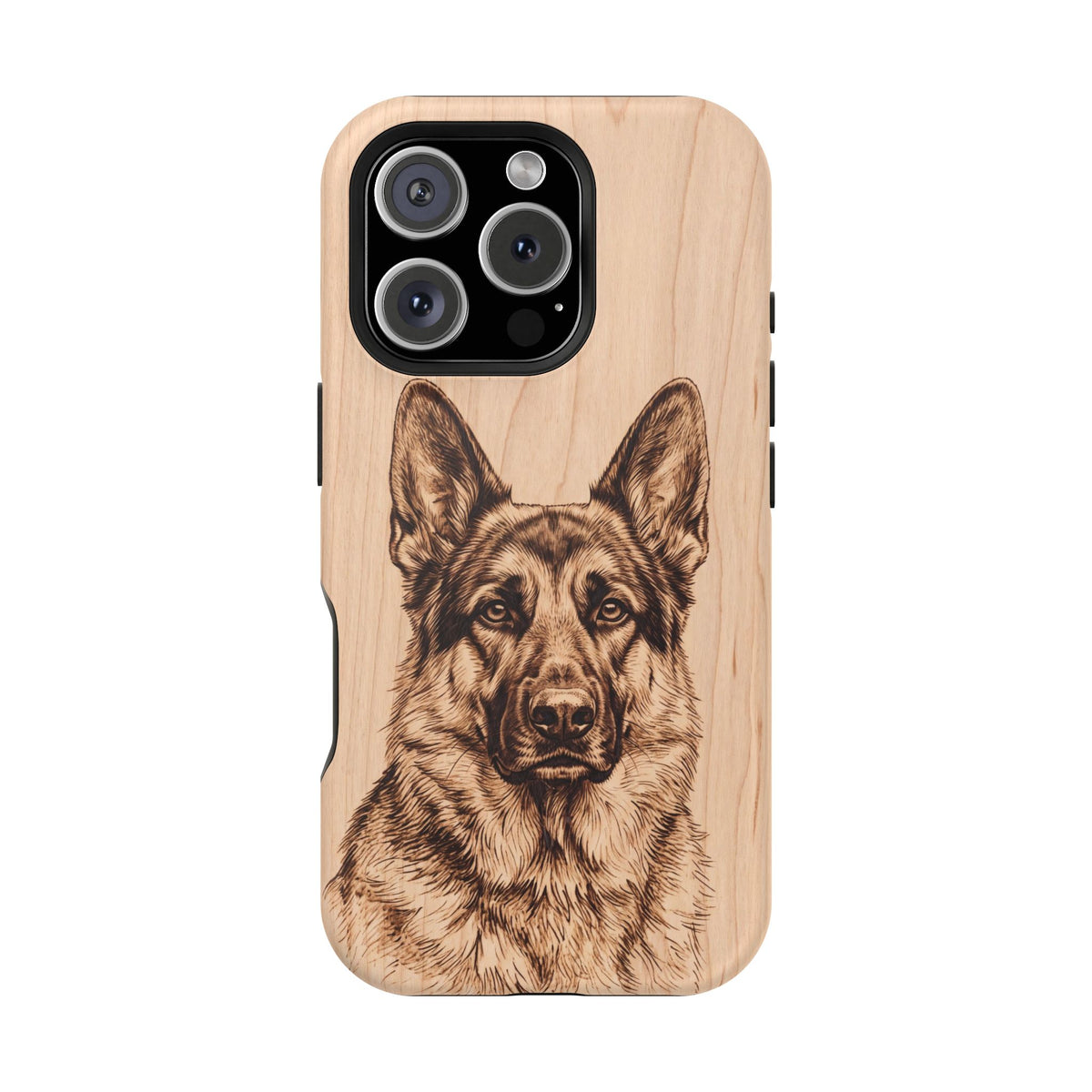 German Shepherd Phone Case | Pyrography Art — Tough Magnetic Case with Wireless Charging