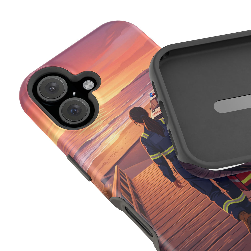 Sunset Boardwalk Personalized Paramedic Phone Case — Wireless Charging Cover