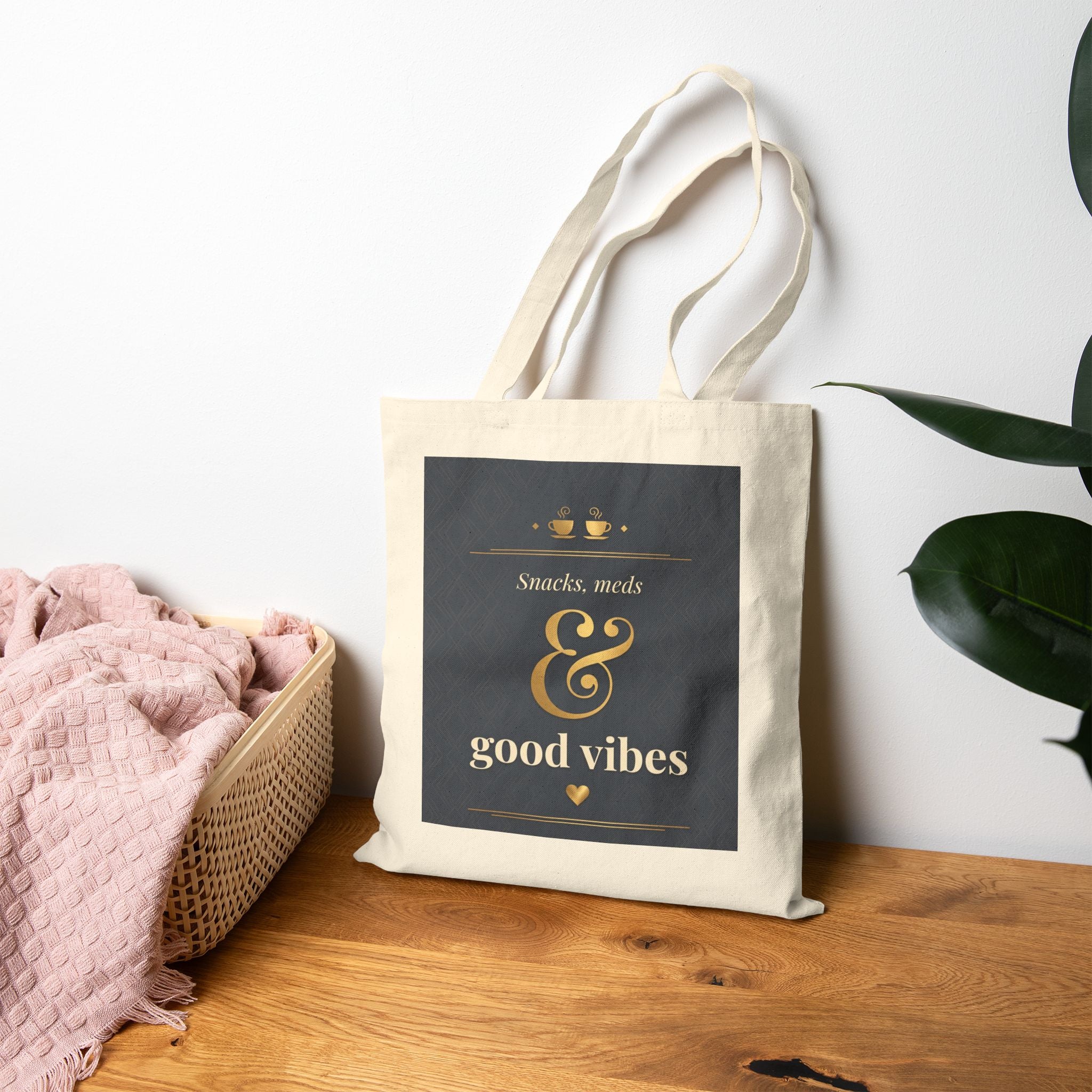 Nurse Tote Bag – Scrubs Meds & Good vibes – Cotton Canvas Tote Bag for Nurses