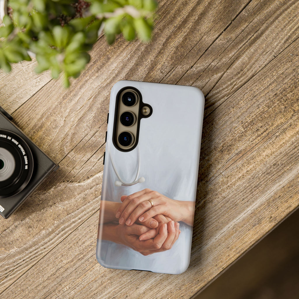 Nurse's Comforting Hands Phone Case | Caring Hands & Stethoscope Illustration | iPhone & Samsung