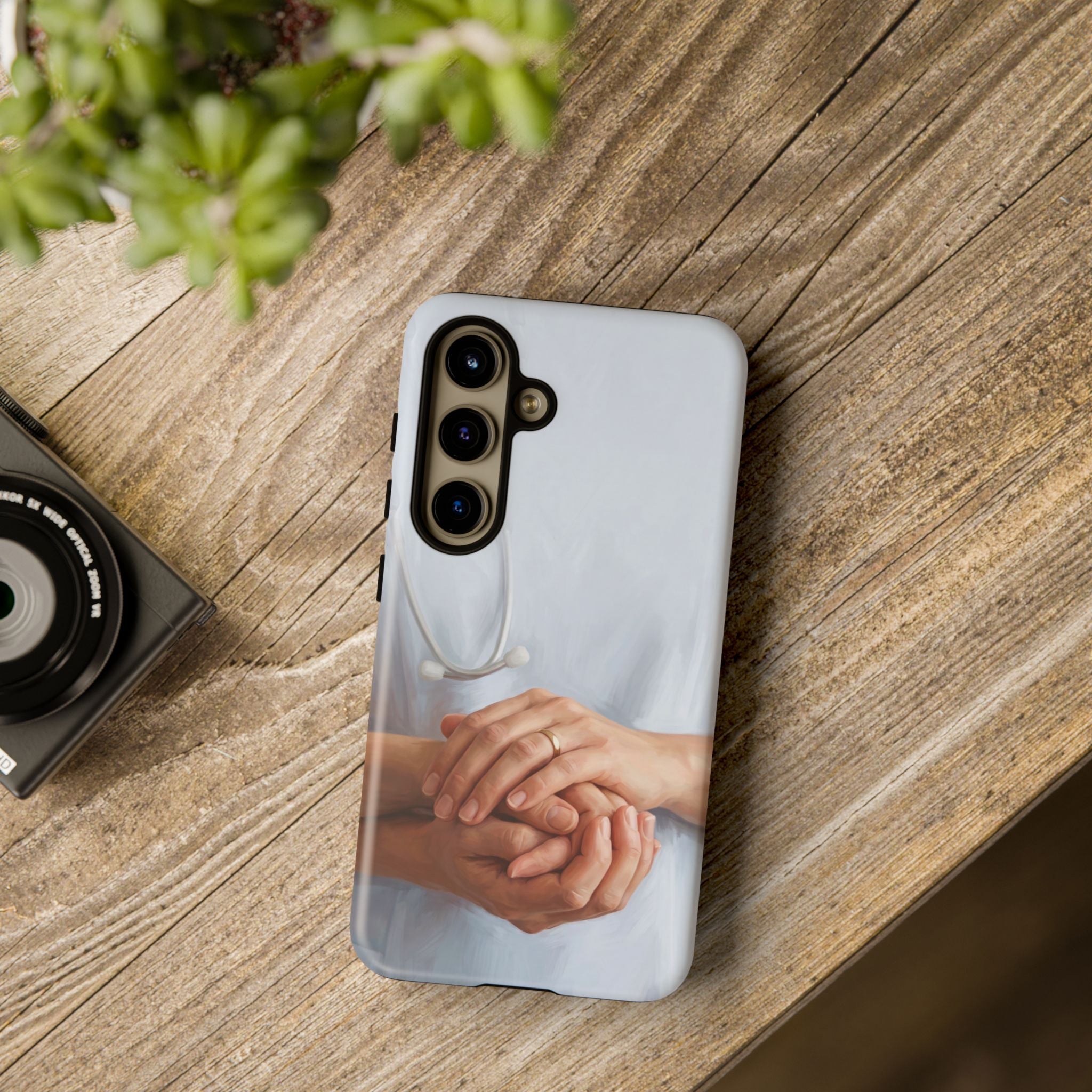 Nurse's Comforting Hands Phone Case | Caring Hands & Stethoscope Illustration | iPhone & Samsung