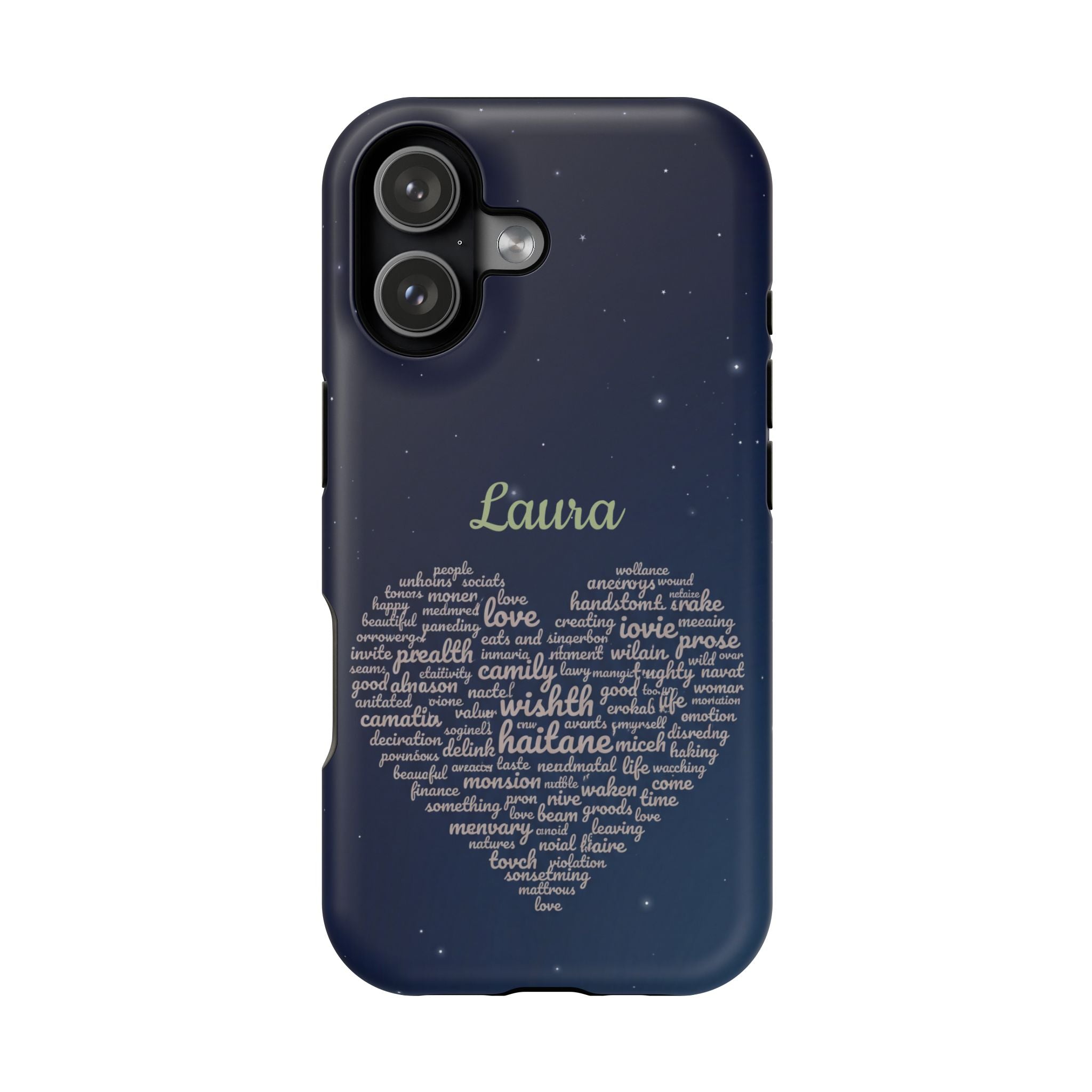 Personalized Teacher Heart Word Art Phone Case — Navy Wireless Charging Cover