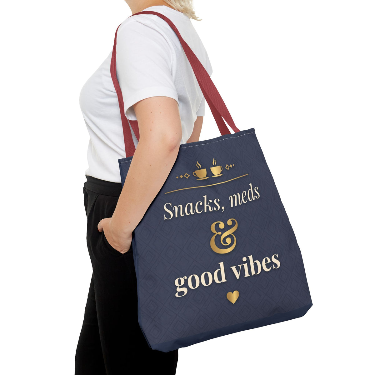 Snacks Meds & Good Vibes Tote | Funny Nurse Gift Tote Bag | Healthcare Worker Humour Gift | Premium Polyester Carry-All