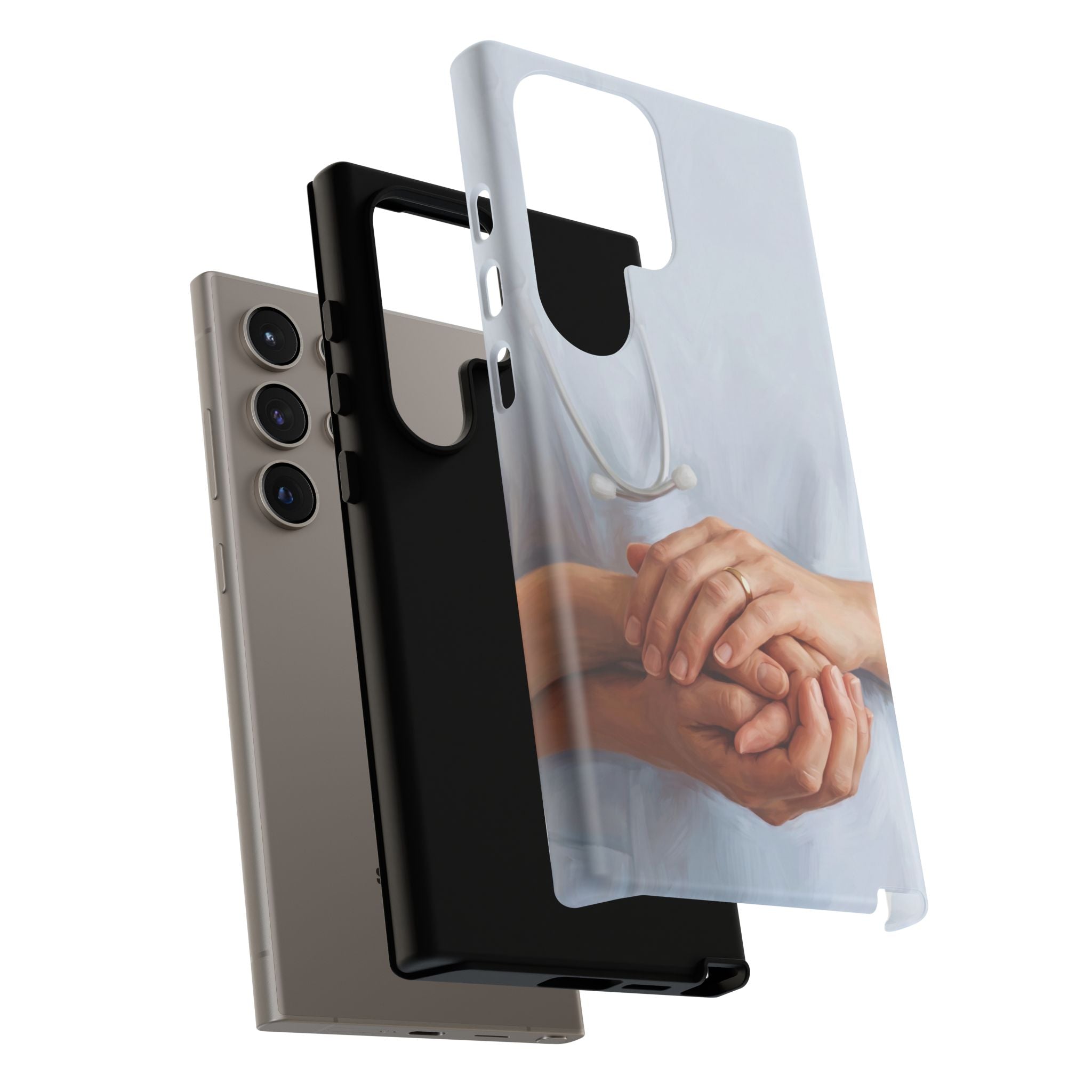 Nurse's Comforting Hands Phone Case | Caring Hands & Stethoscope Illustration | iPhone & Samsung