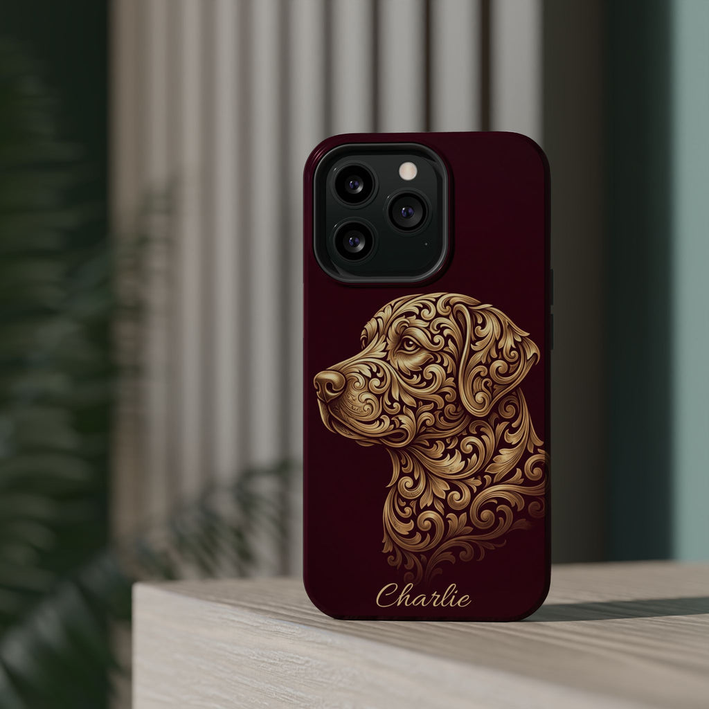 Personalized Gold Filigree Labrador Phone Case — Tough Magnetic Case with Wireless Charging