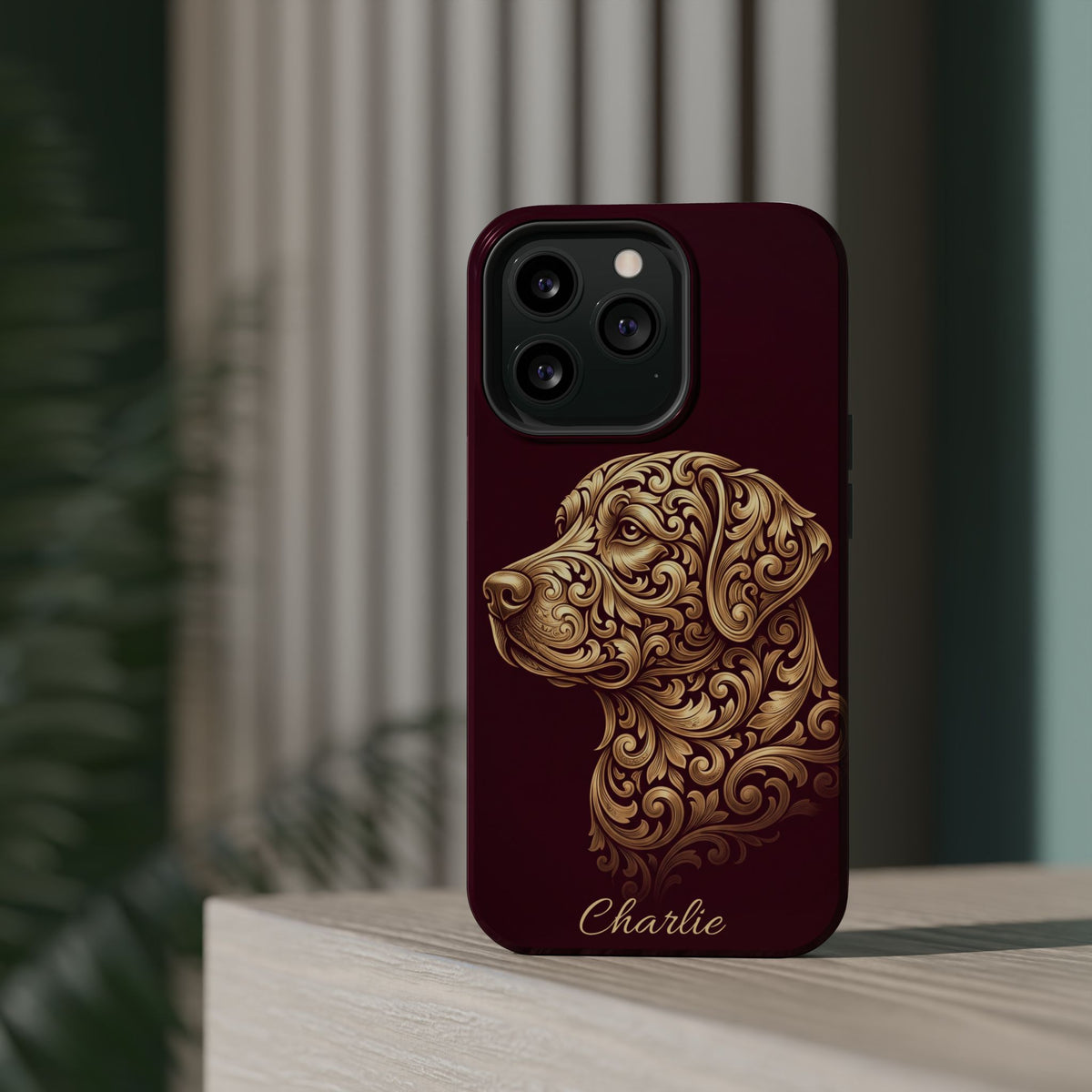 Personalized Gold Filigree Labrador Phone Case — Tough Magnetic Case with Wireless Charging