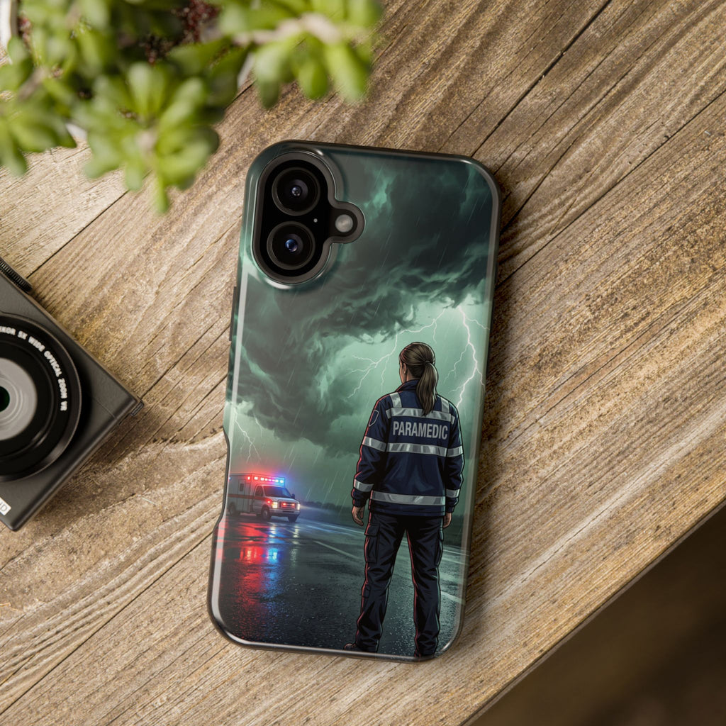Female Paramedic Green Storm Phone Case — Magnetic Wireless Charging Cover