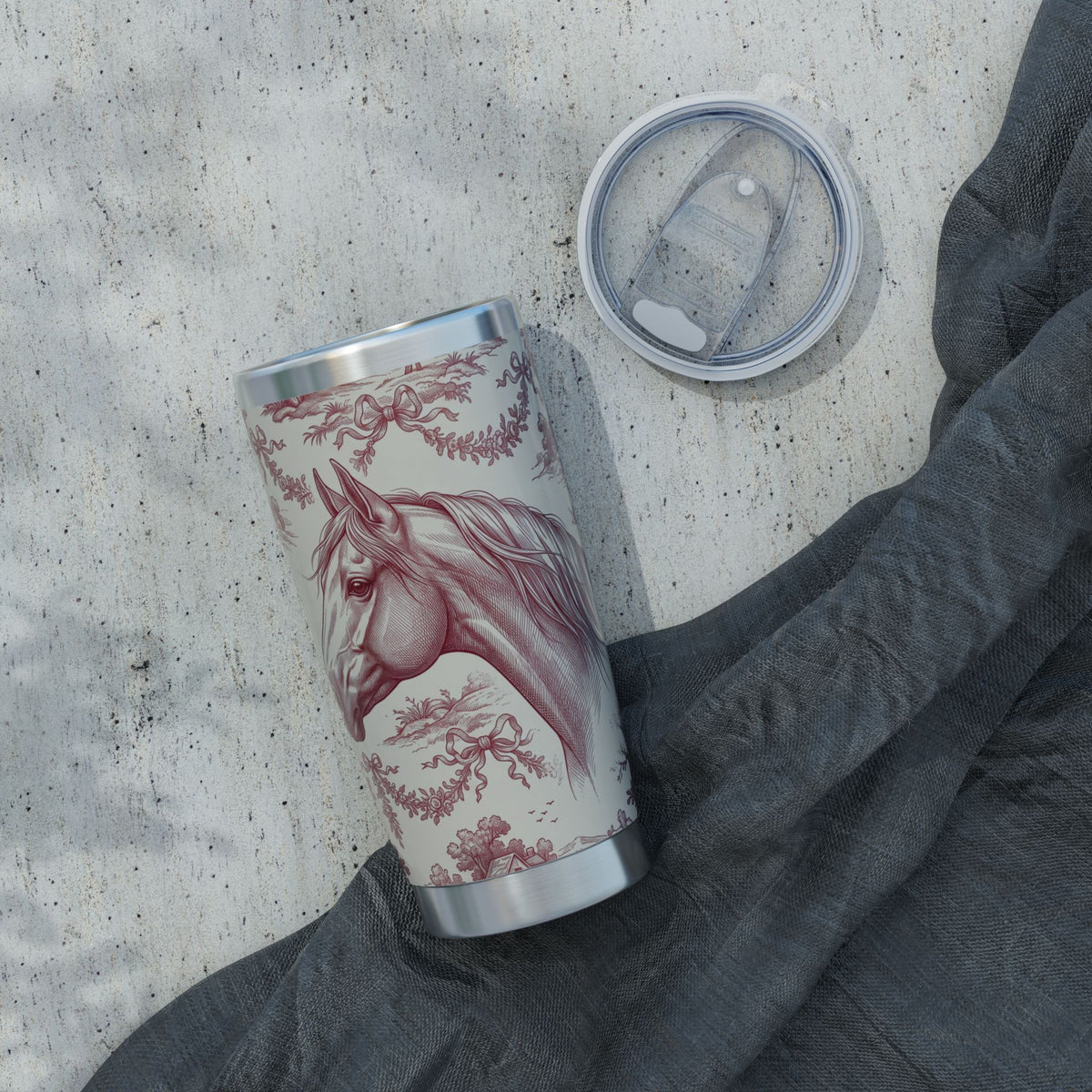 Horse Tumbler | Toile de Jouy Art — 20 oz Stainless Travel Mug