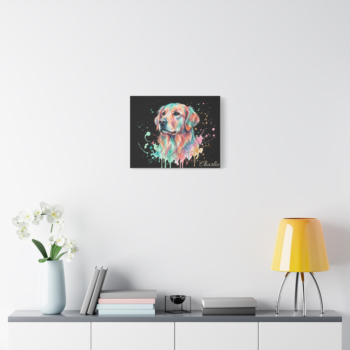 Golden Retriever Personalized Canvas | Pastel Paint Splash Wall Art
