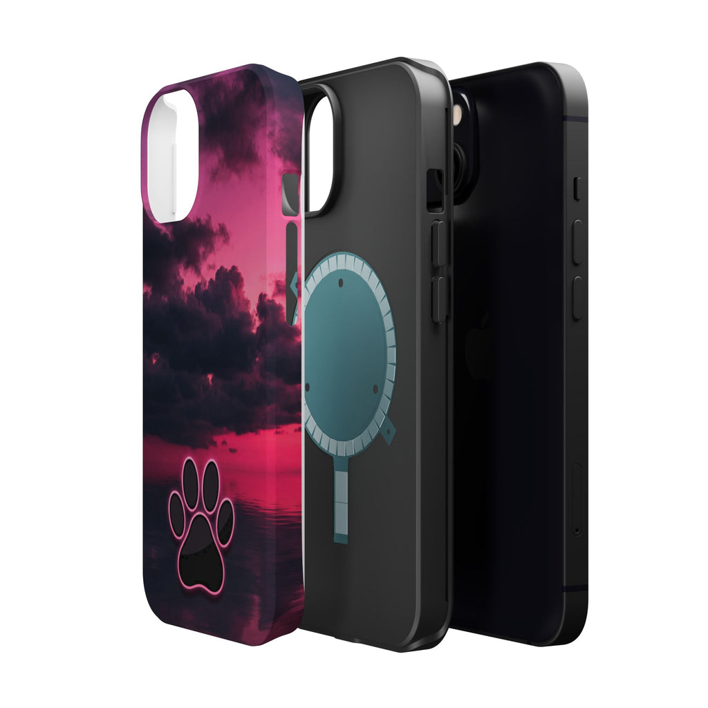 Pink Sky Paw Print Phone Case — Impact-Resistant Wireless Charging Cover