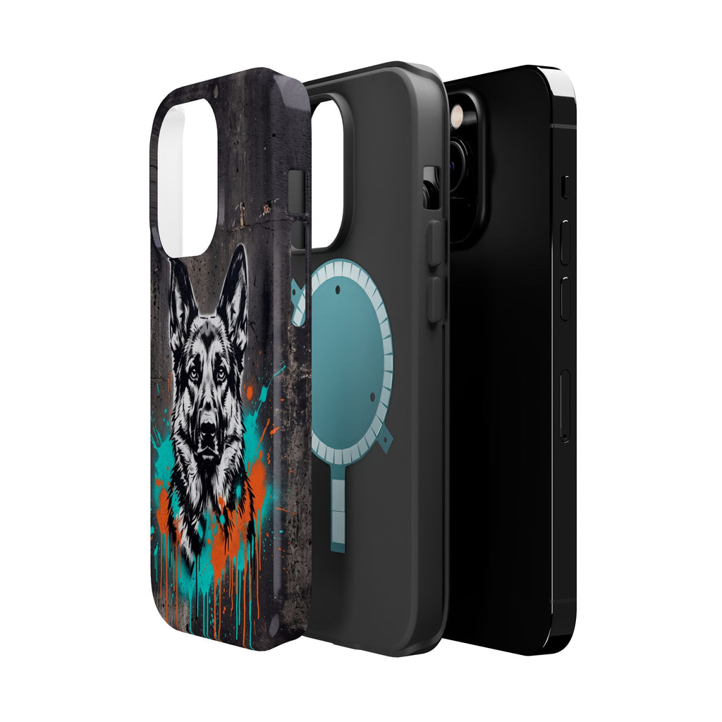 German Shepherd Phone Case | Graffiti Street Art — Tough Magnetic Case with Wireless Charging
