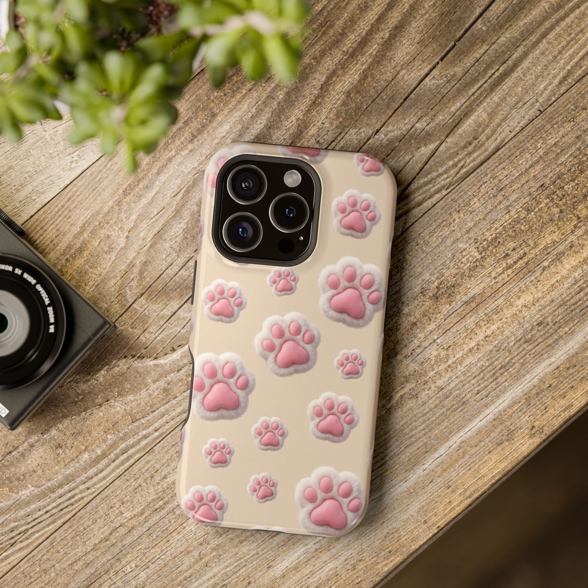 Pink Paw Print Phone Case — Impact-Resistant Wireless Charging Cover