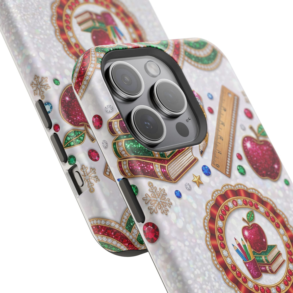 Jeweled Apple Medallion Personalized Teacher Phone Case — Wireless Charging Cover