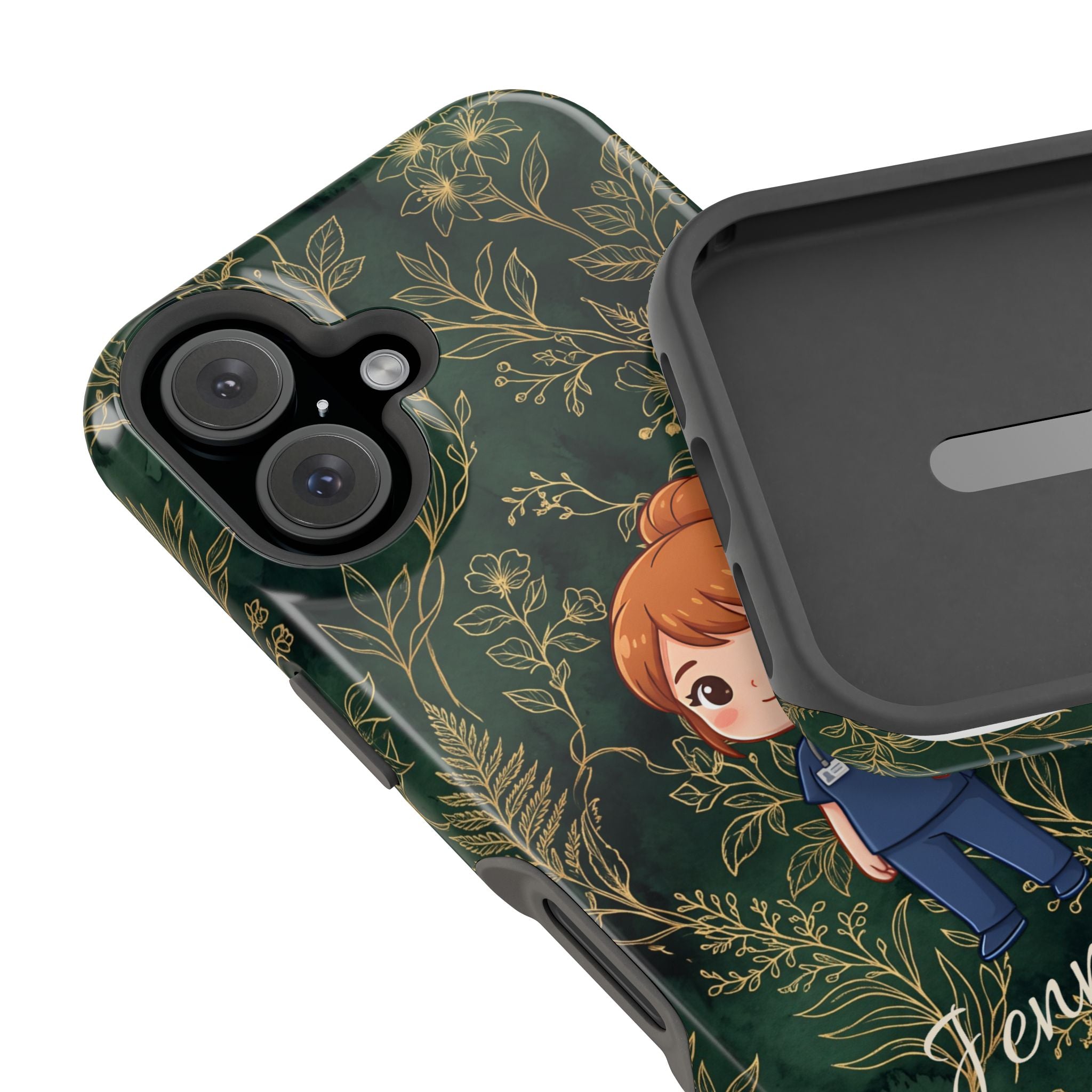 Personalized Nurse Botanical Phone Case — Impact-Resistant Wireless Charging Cover