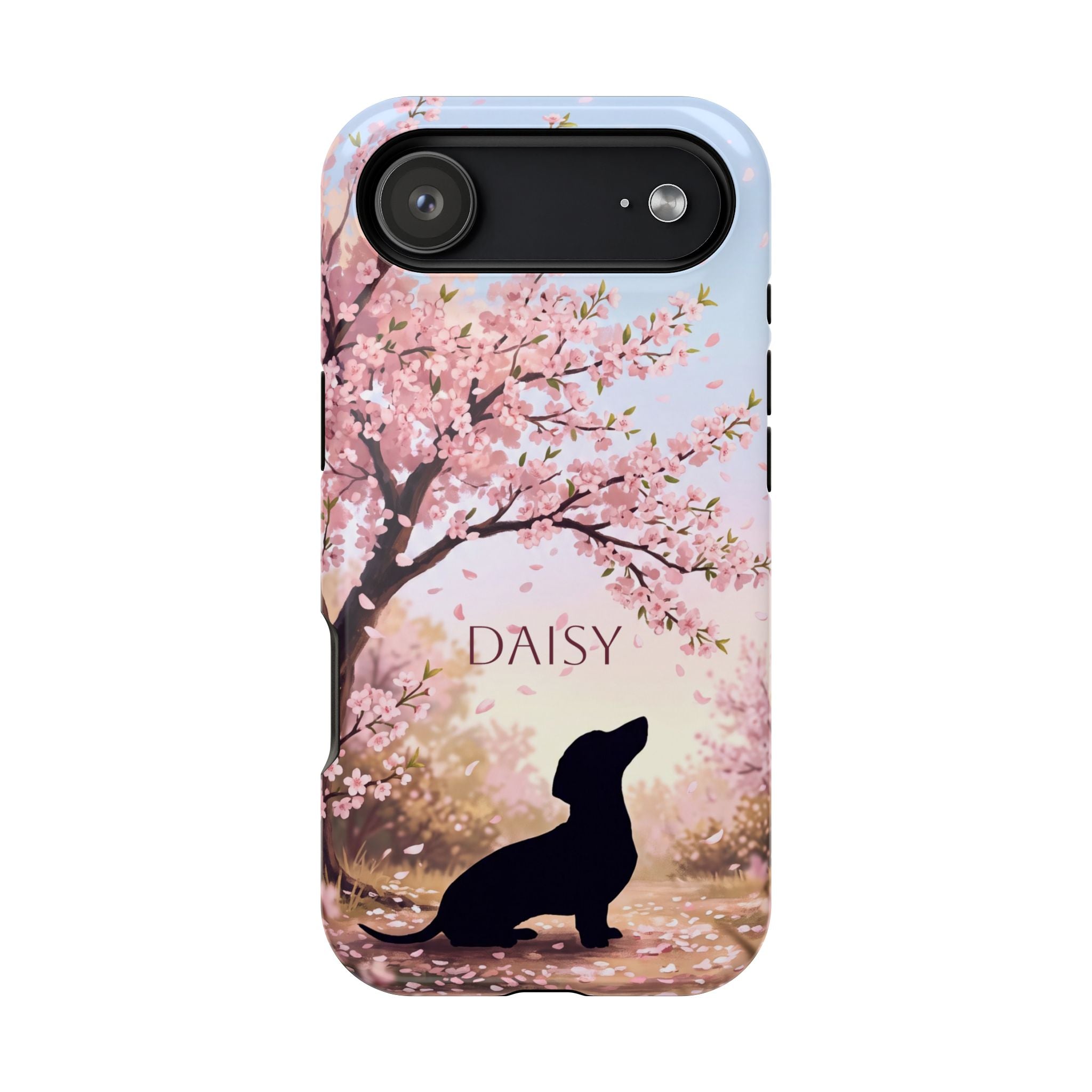 Personalized Dachshund Cherry Blossom Phone Case — Wireless Charging Cover