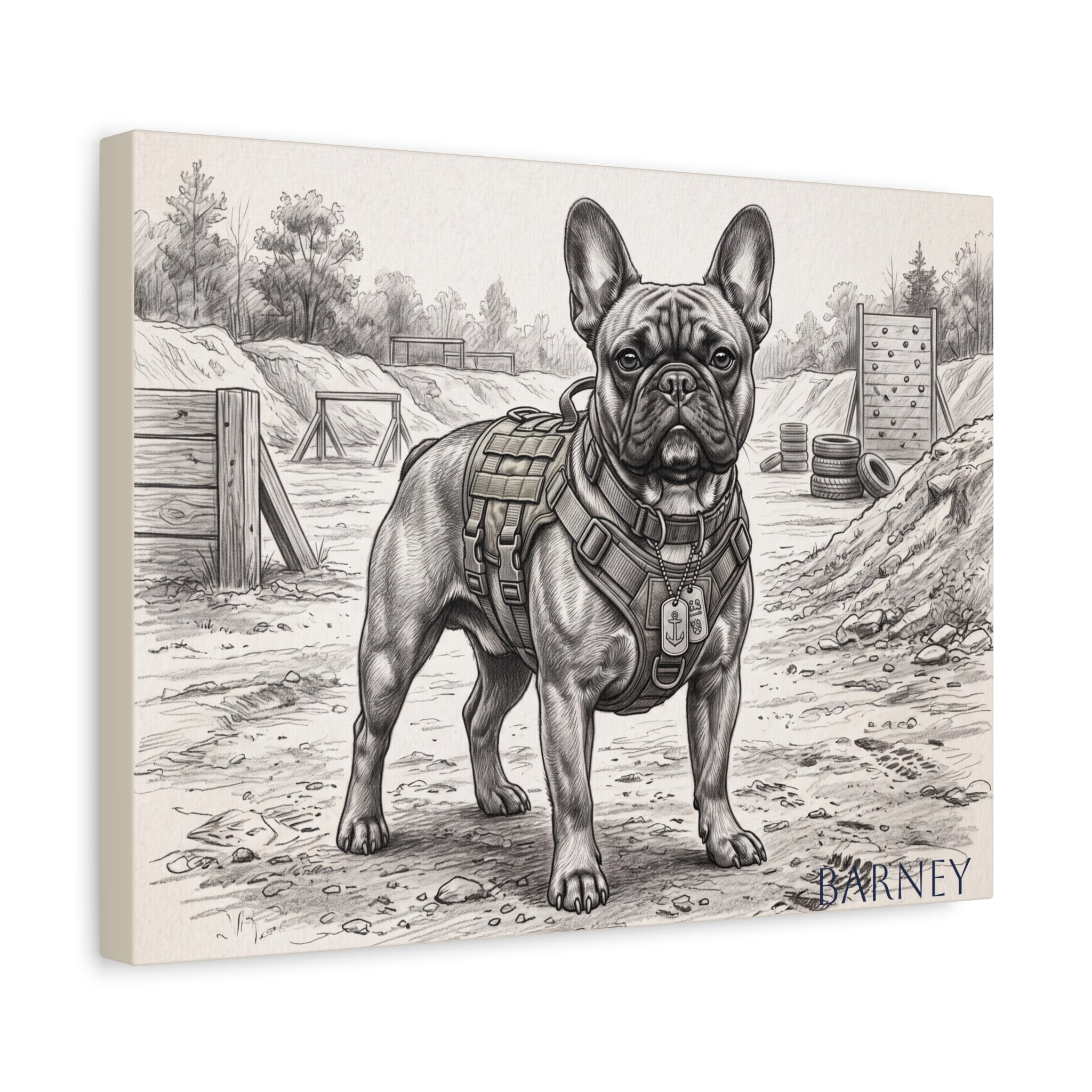 French Bulldog Military Sketch Personalized Canvas | Tactical Training Wall Art