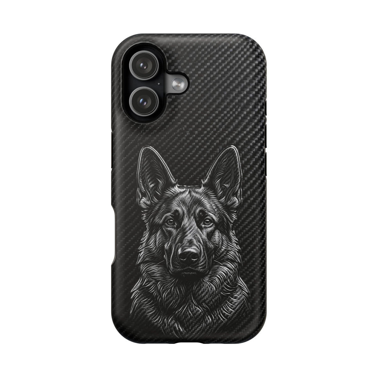 German Shepherd Phone Case | Black Carbon Art — Tough Magnetic Case with Wireless Charging