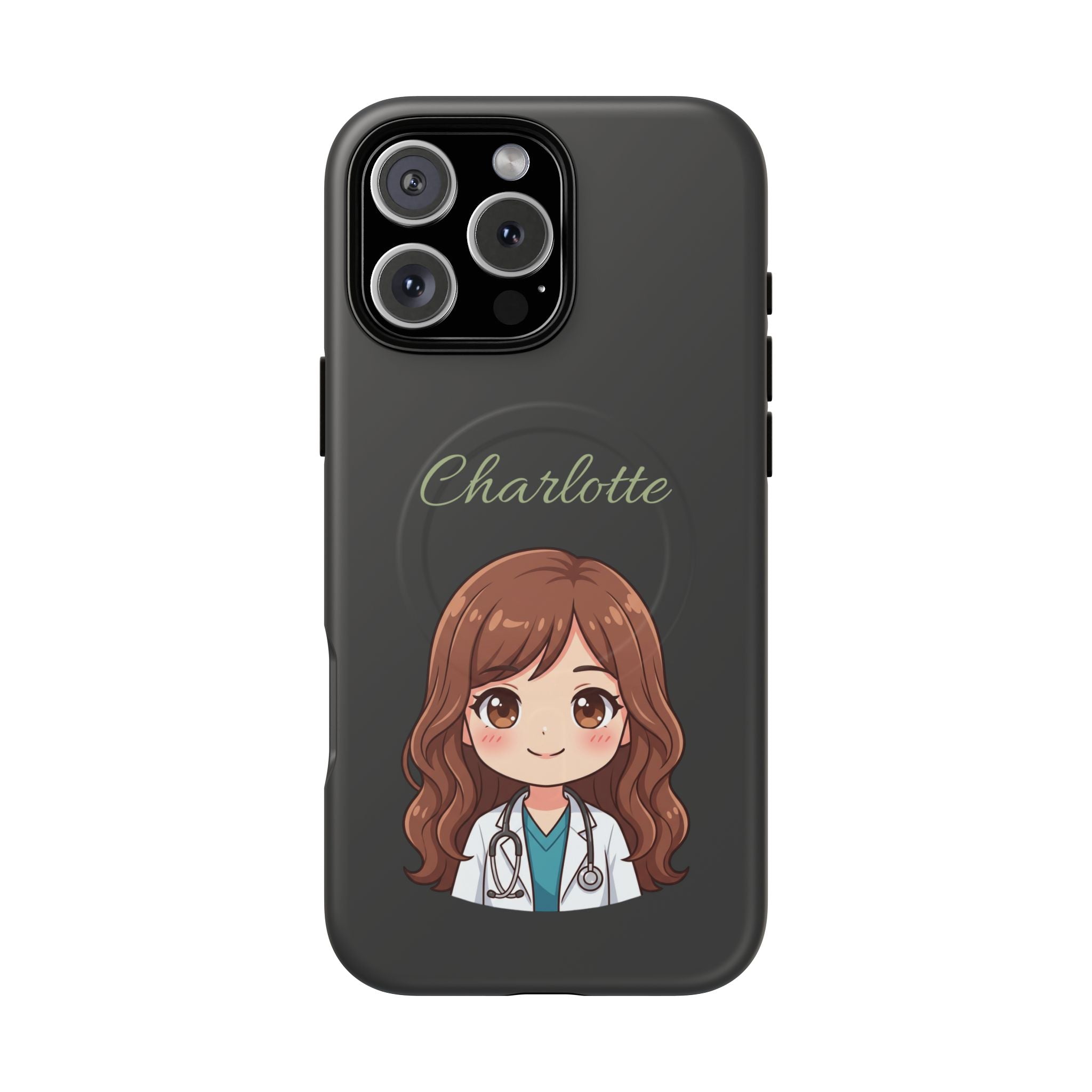 Personalized Tough Magnetic Phone Case | With Custom Name – Cute Illustrated Nurse Character Case for iPhones