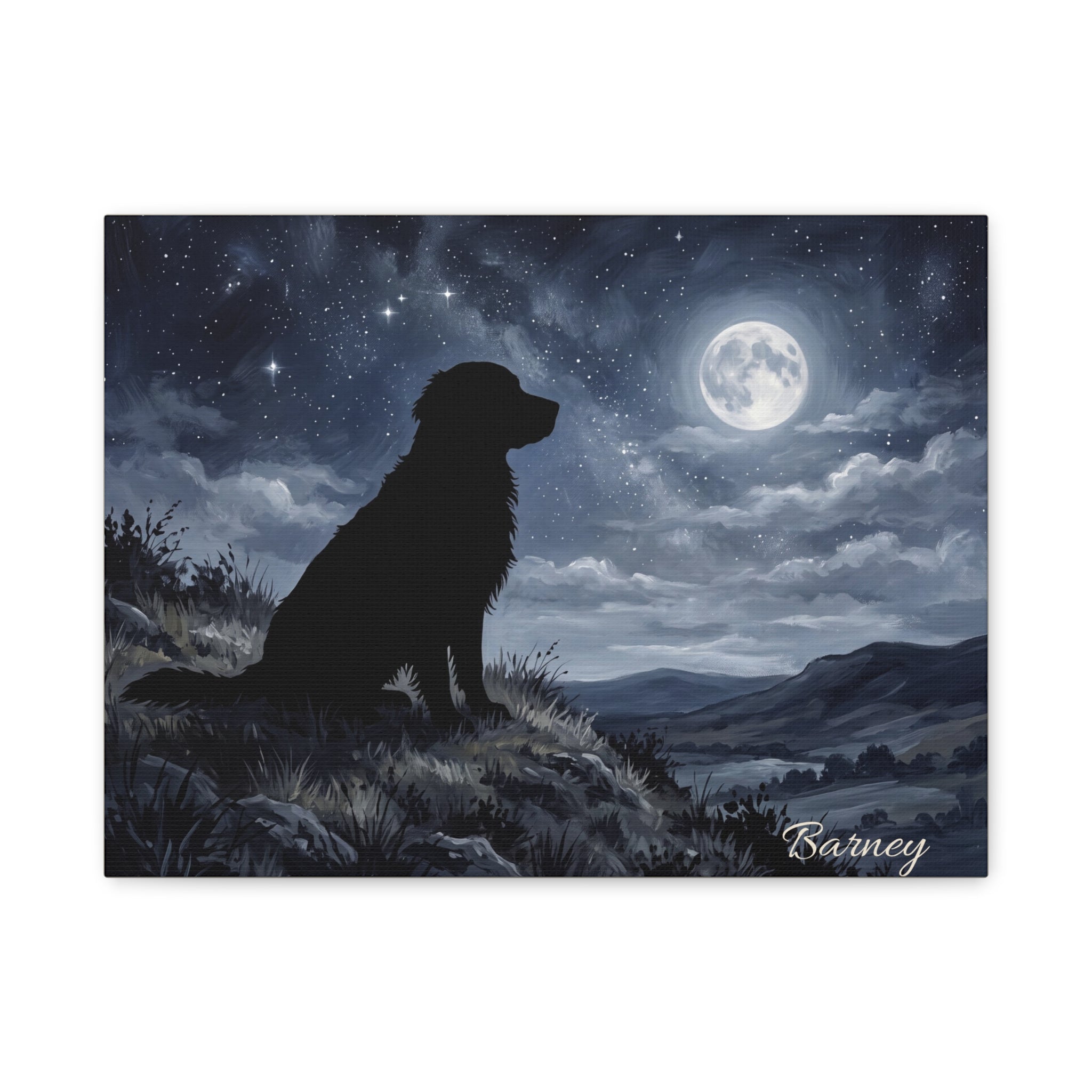 Golden Retriever Silhouette Personalized Canvas | Moonlit Night Wall Art