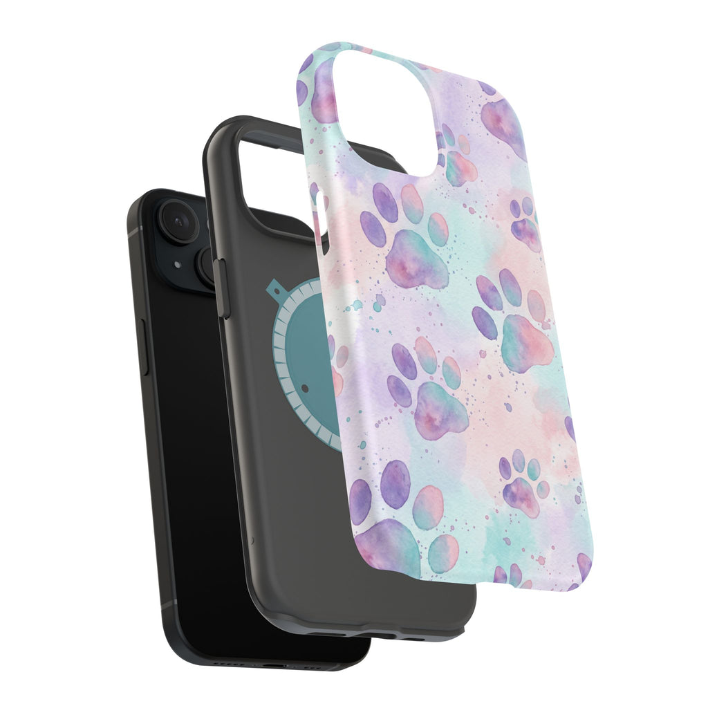 Watercolor Paw Print Phone Case — Impact-Resistant Wireless Charging Cover