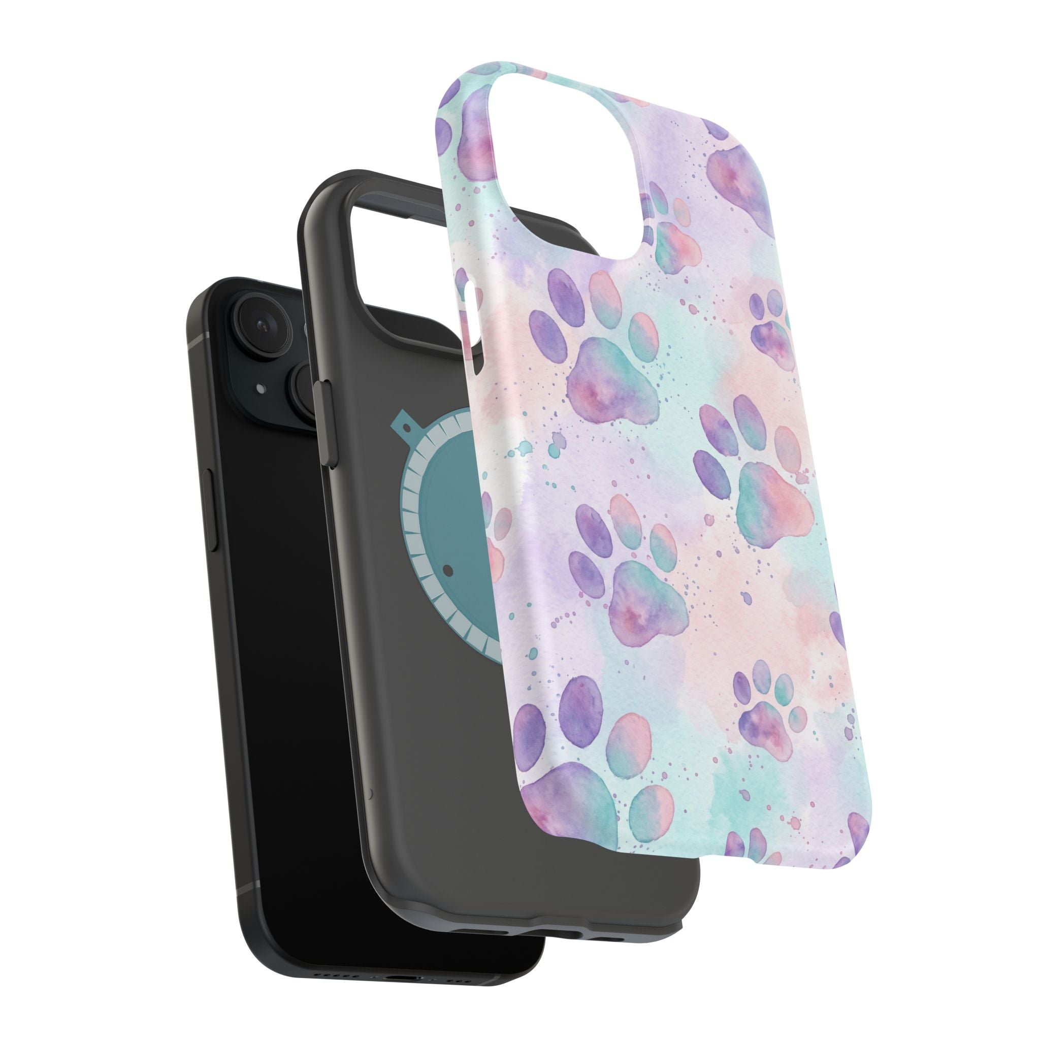 Watercolor Paw Print Phone Case — Impact-Resistant Wireless Charging Cover