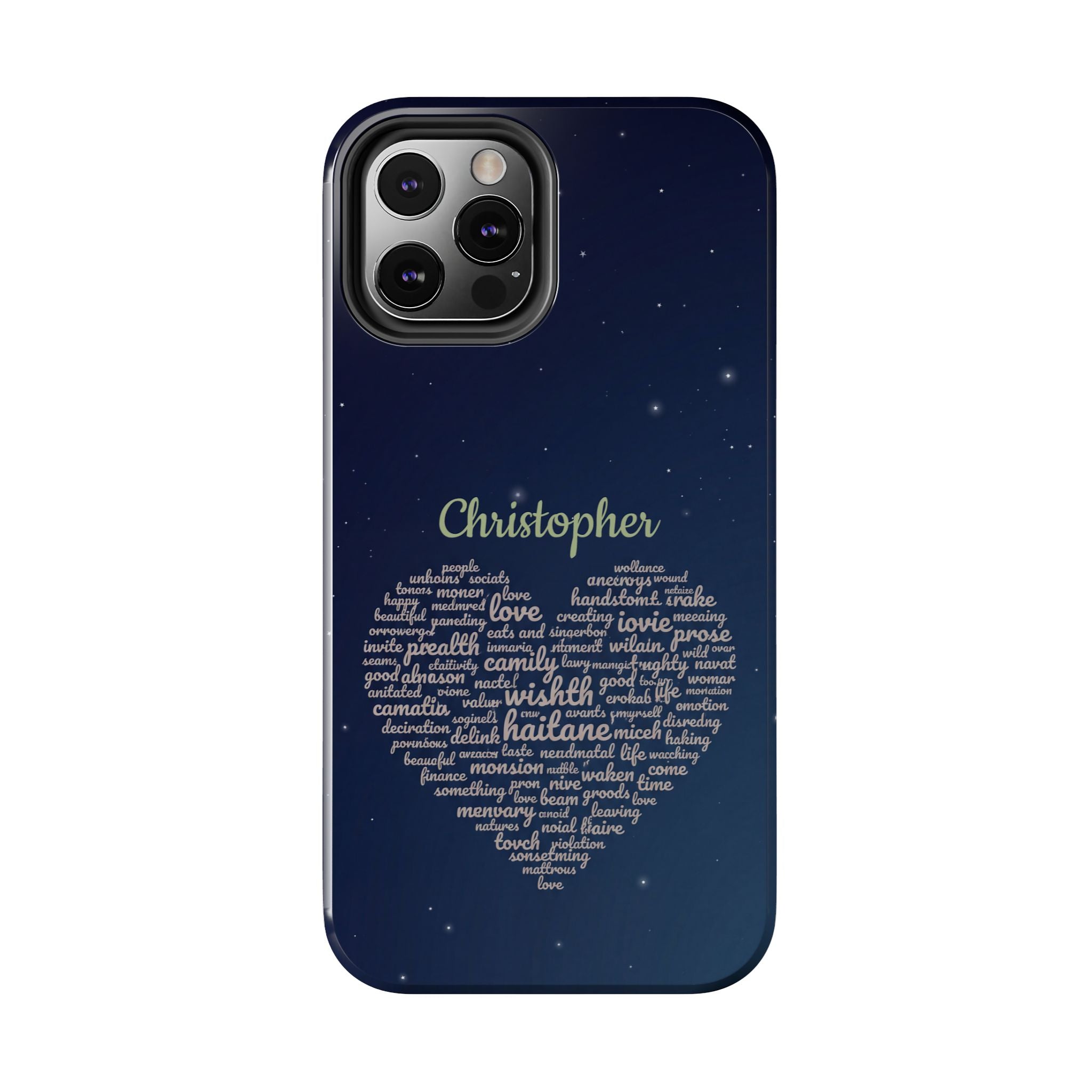 Personalized Teacher Heart Word Cloud Phone Case — Custom Name Starry Design