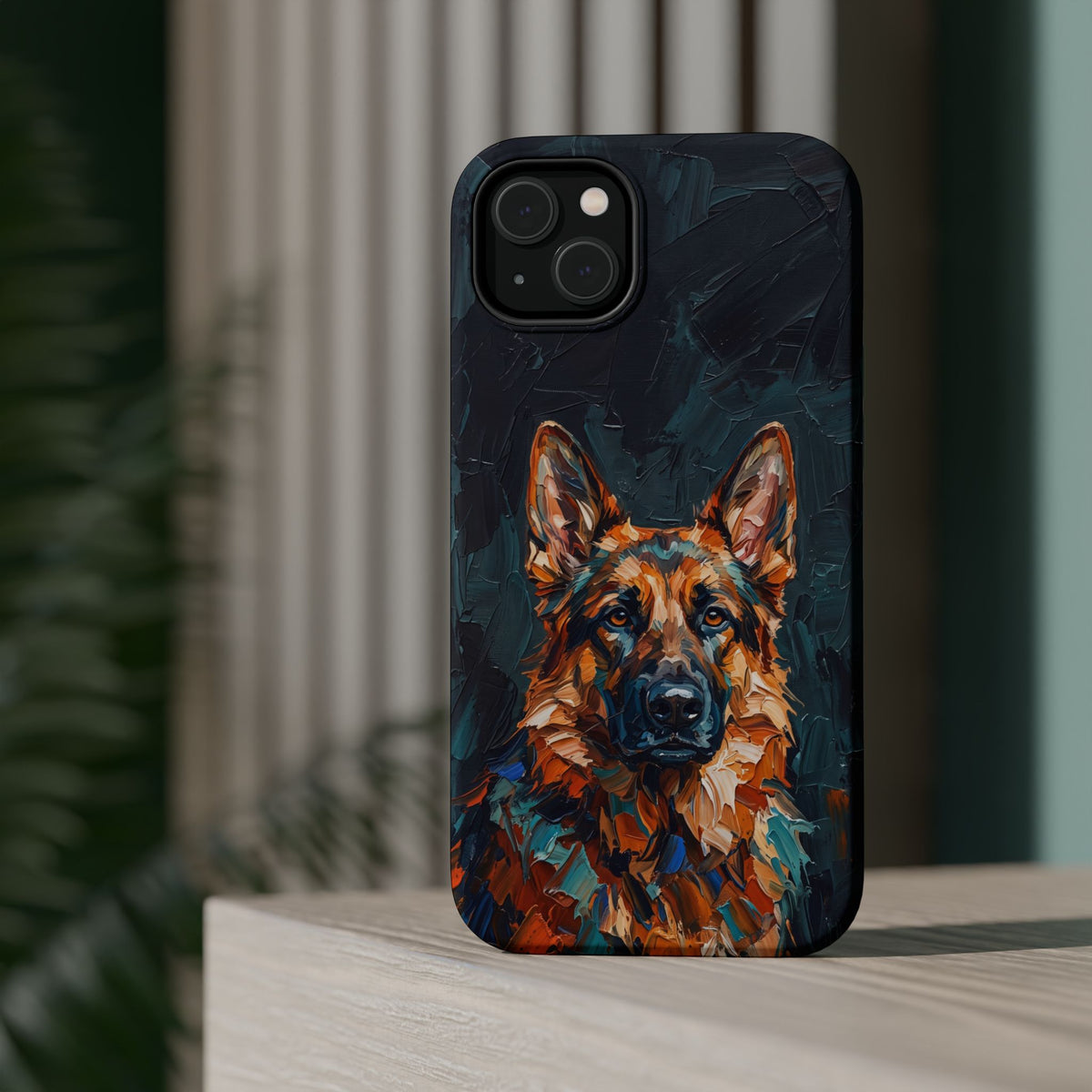 German Shepherd Phone Case | Palette Knife Painting Art — Tough Magnetic Case with Wireless Charging