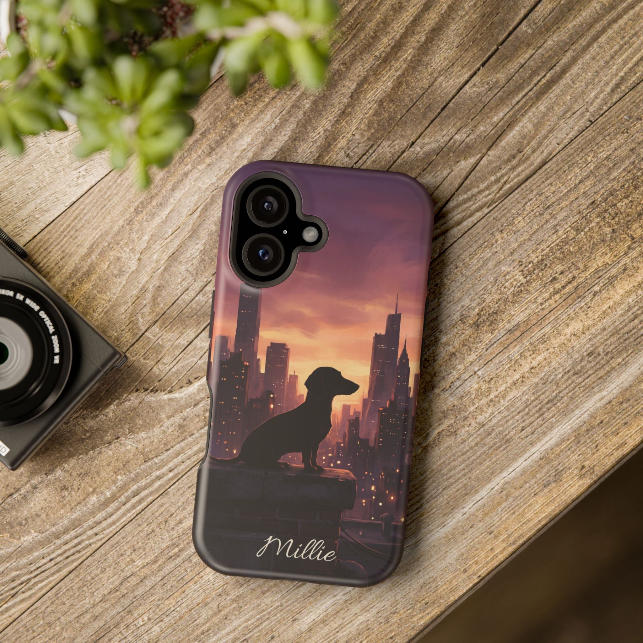 Personalized Dachshund City Skyline Phone Case — Wireless Charging Cover