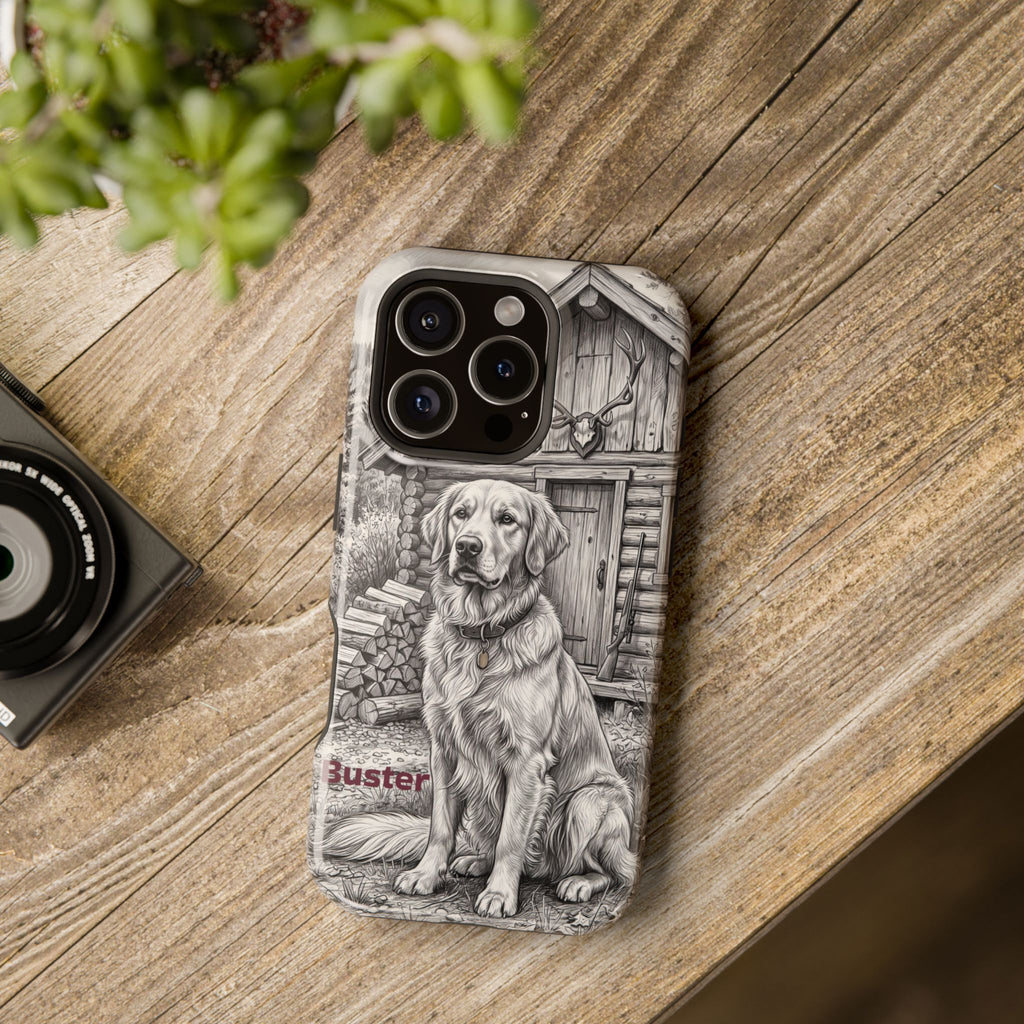 Personalized Golden Retriever Cabin Porch Phone Case — Wireless Charging Cover