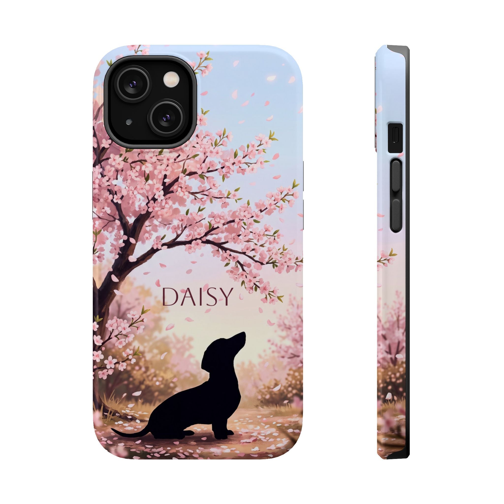 Personalized Dachshund Cherry Blossom Phone Case — Wireless Charging Cover