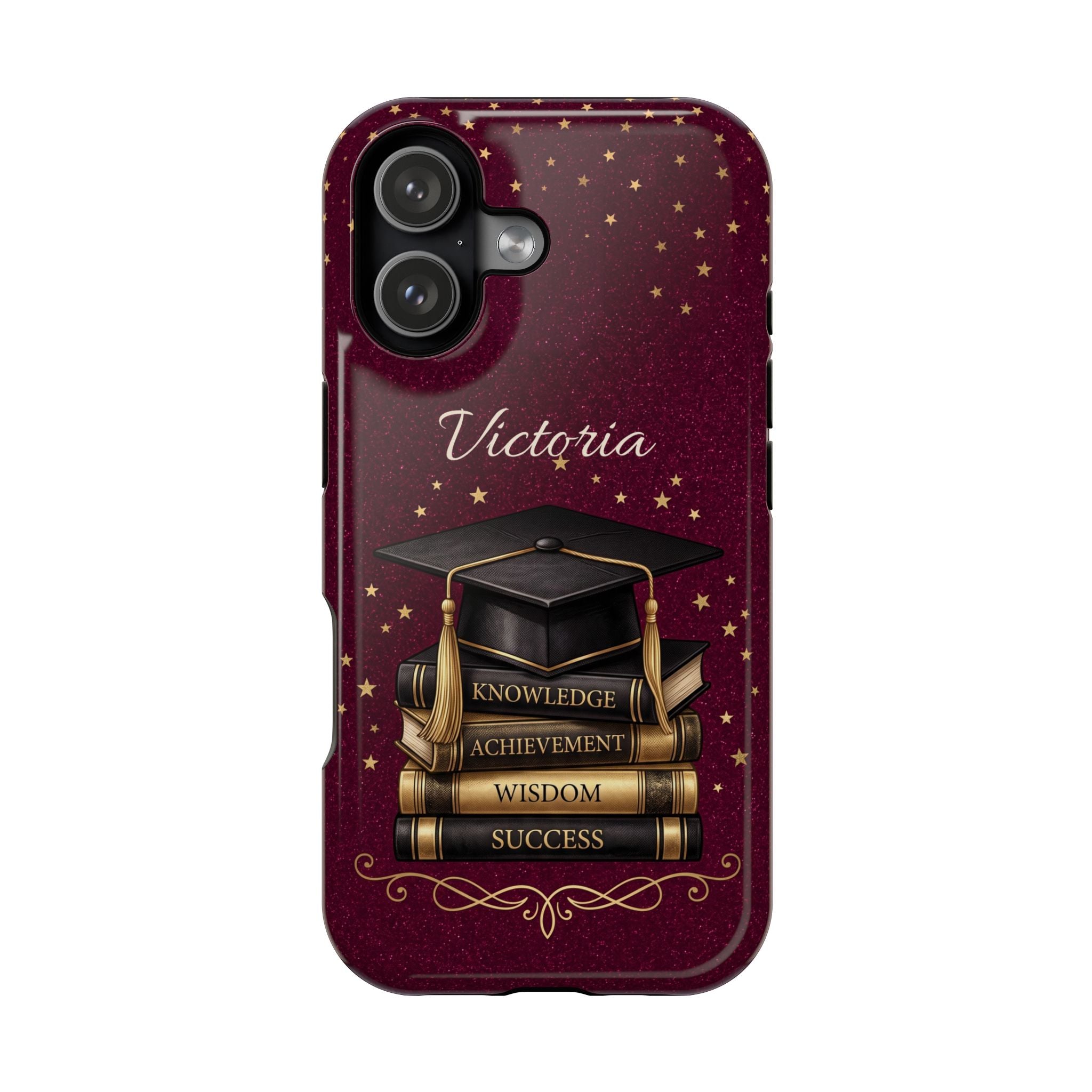 Graduation Cap & Books Personalized Teacher Phone Case — Wireless Charging Cover