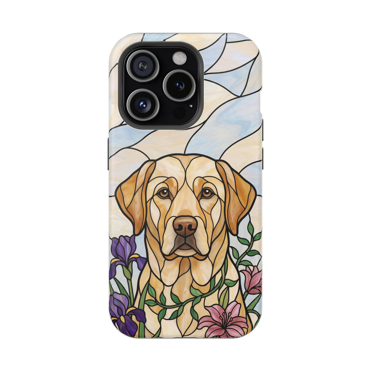 Floral Stained Glass Labrador Phone Case — Tough Magnetic Case with Wireless Charging