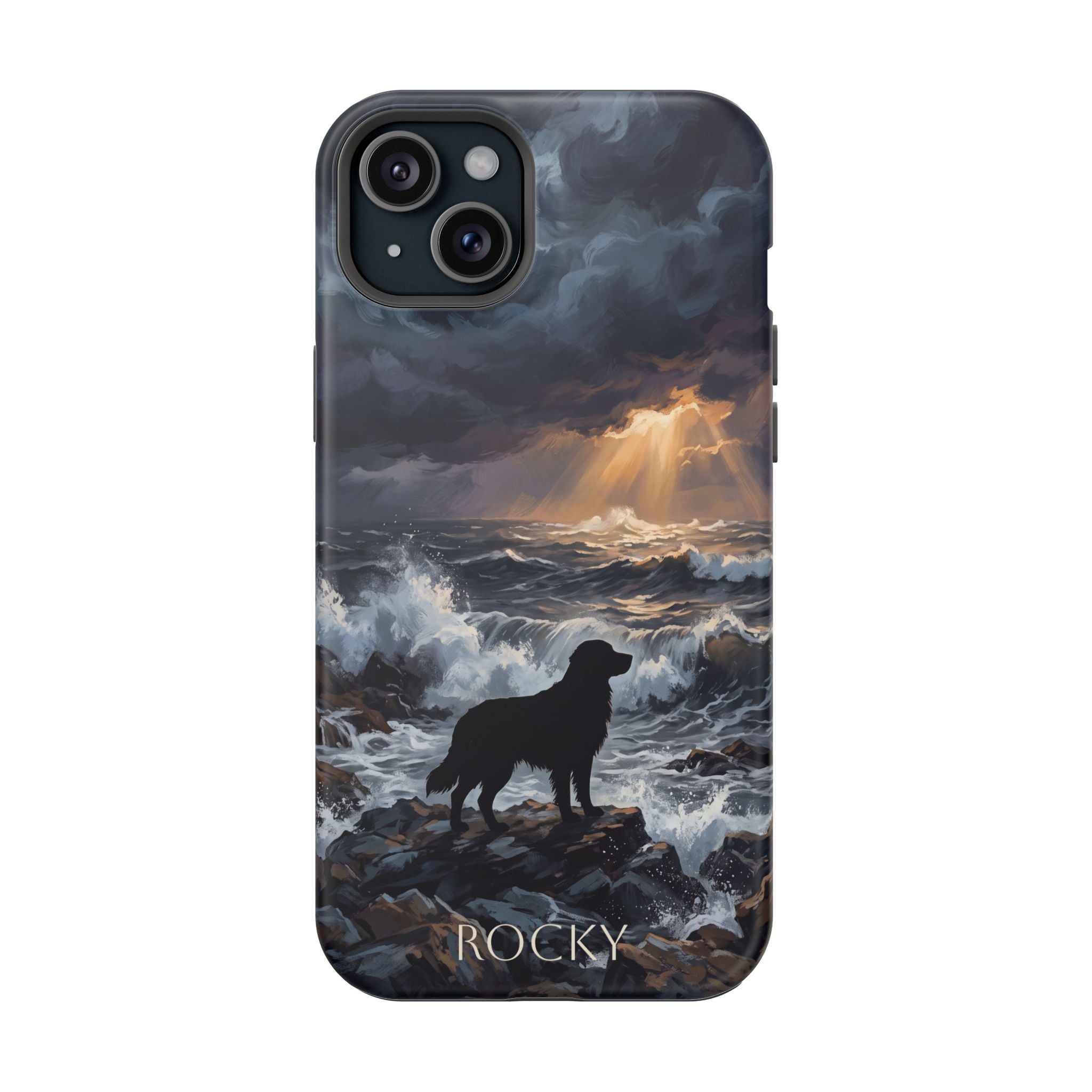 Personalized Golden Retriever Stormy Sea Phone Case — Wireless Charging Cover