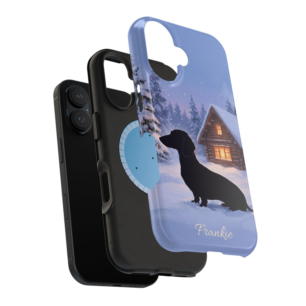 Personalized Dachshund Winter Cabin Phone Case — Wireless Charging Cover