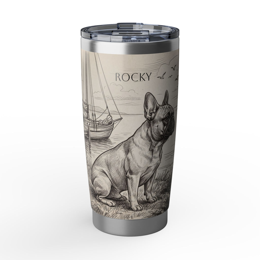 Nautical Frenchie Stainless Tumbler — 20 oz Personalized Travel Mug with Sailboat Harbour Design