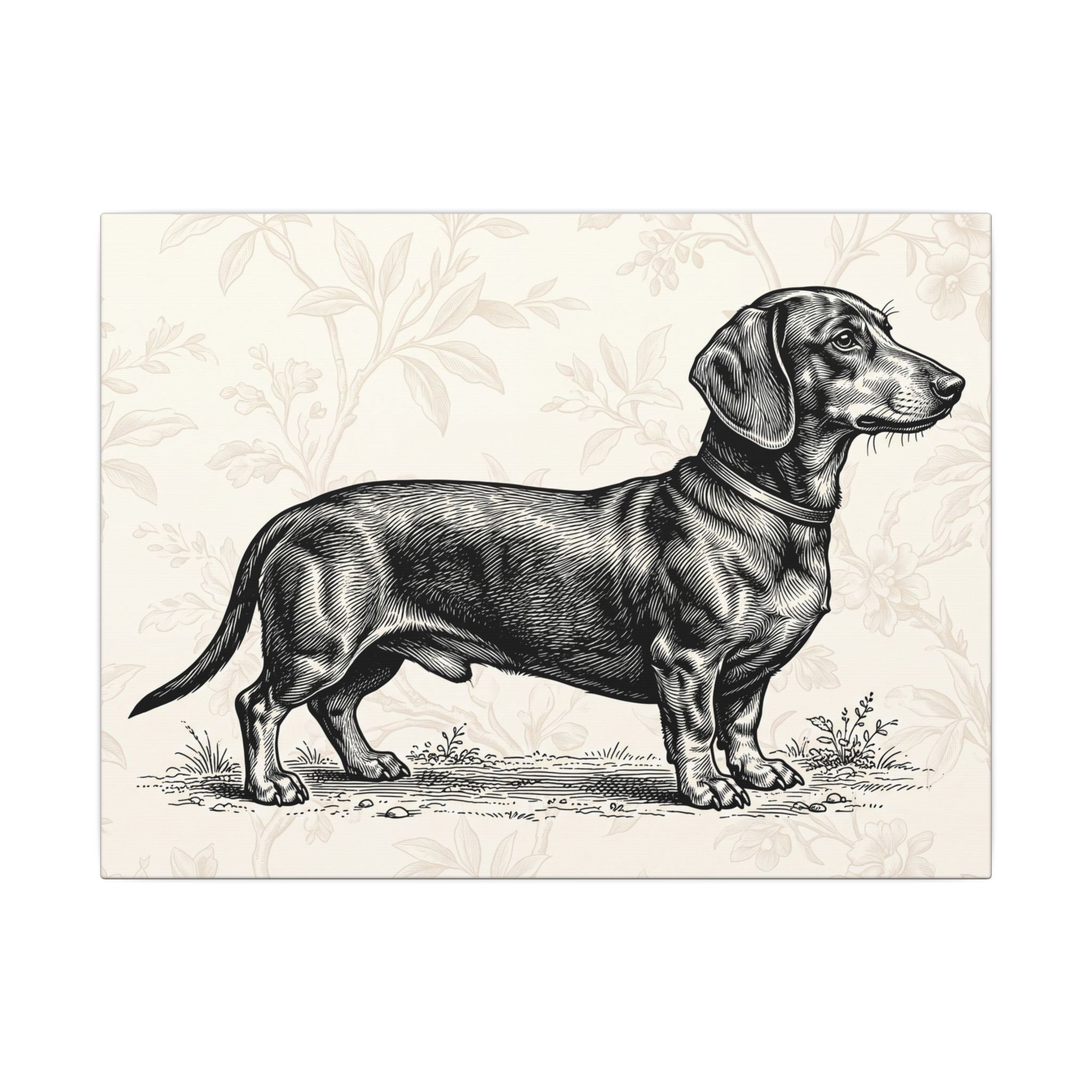 Dachshund Vintage Illustration Matte Canvas Wall Art