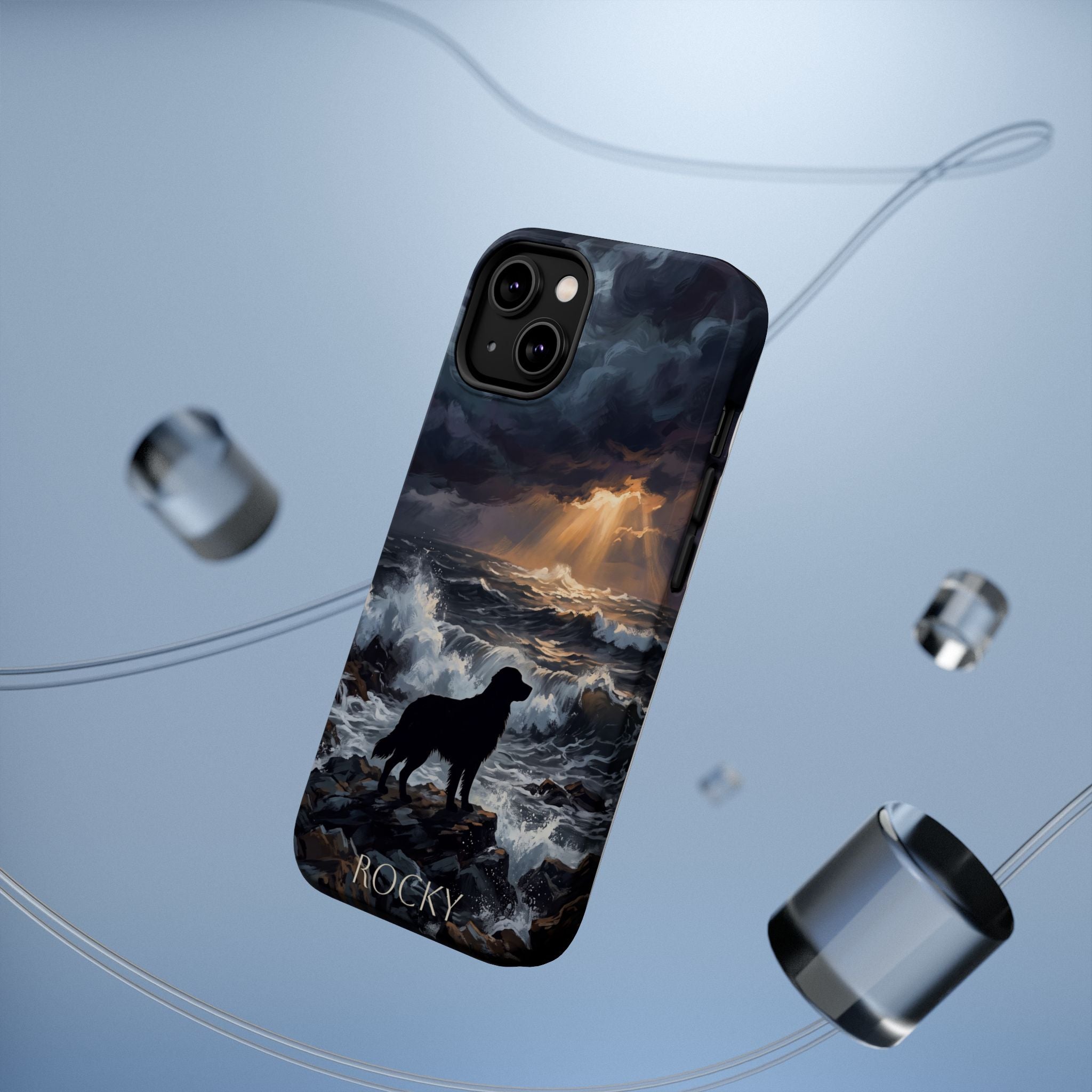 Personalized Golden Retriever Stormy Sea Phone Case — Wireless Charging Cover